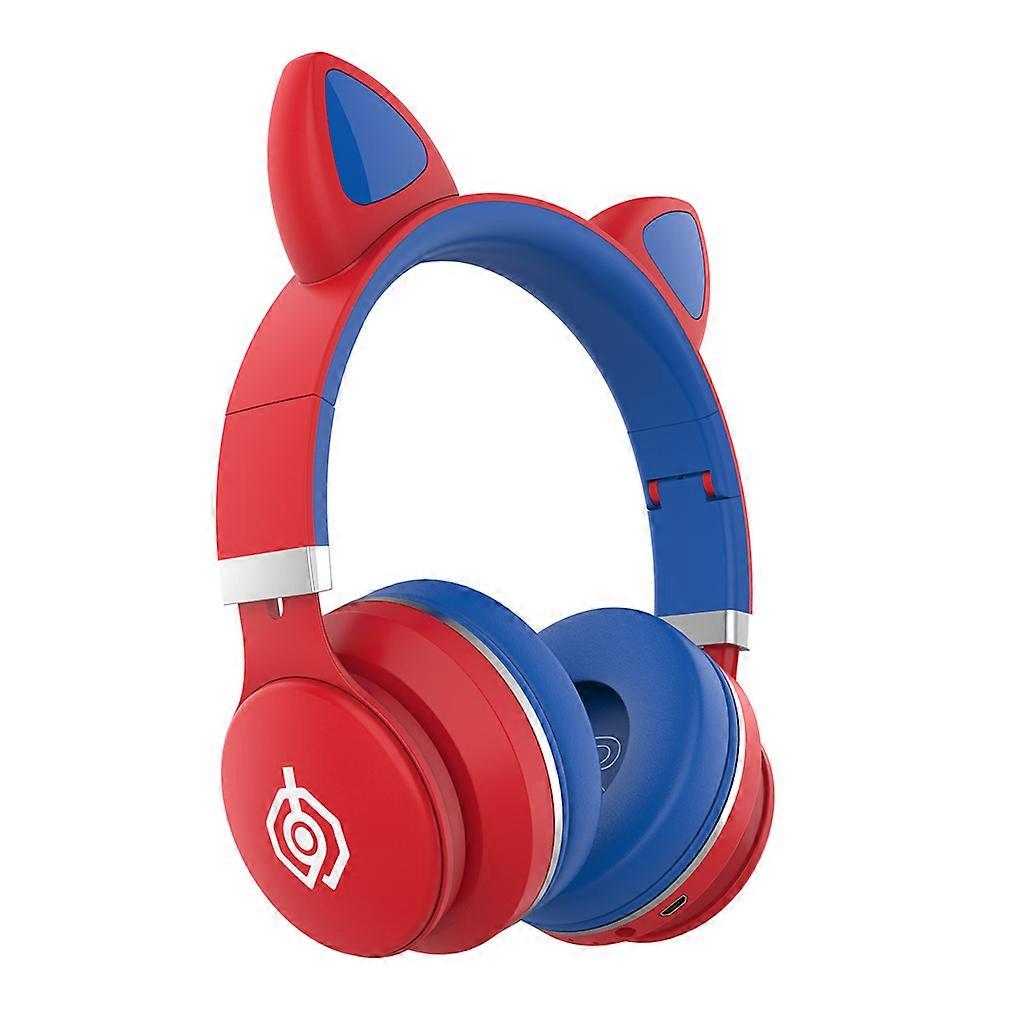 Wireless Headset Bluetooth-Compatible Wired Headphones 3.5MM Headset for Gaming with RGB LED Light Effect Red blue