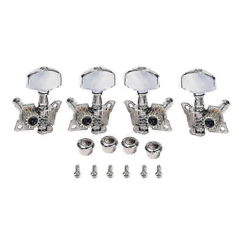 Set of 4 Enclosed Ukulele Tuning Pegs, 2L 2R Nickel Machine Head with Plastic Buttons, Mounting Screws, and Keys Suitable for Certain Brands