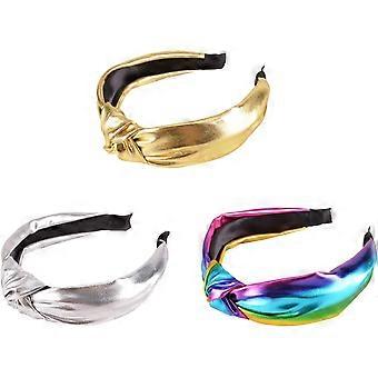 Knotted Headbands Glossy Leather Hair Hoops Criss Cross Pure Color Elastic Hair Hoops for Women and Girls(3pcs, multicolor)