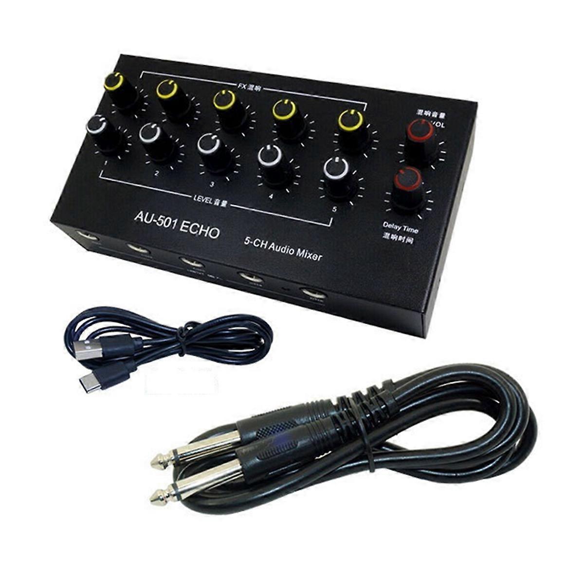 5-Channel Audio Mixer Portable Mini Microphone Extender Mixing Console with Reverb Type-C Rechargea