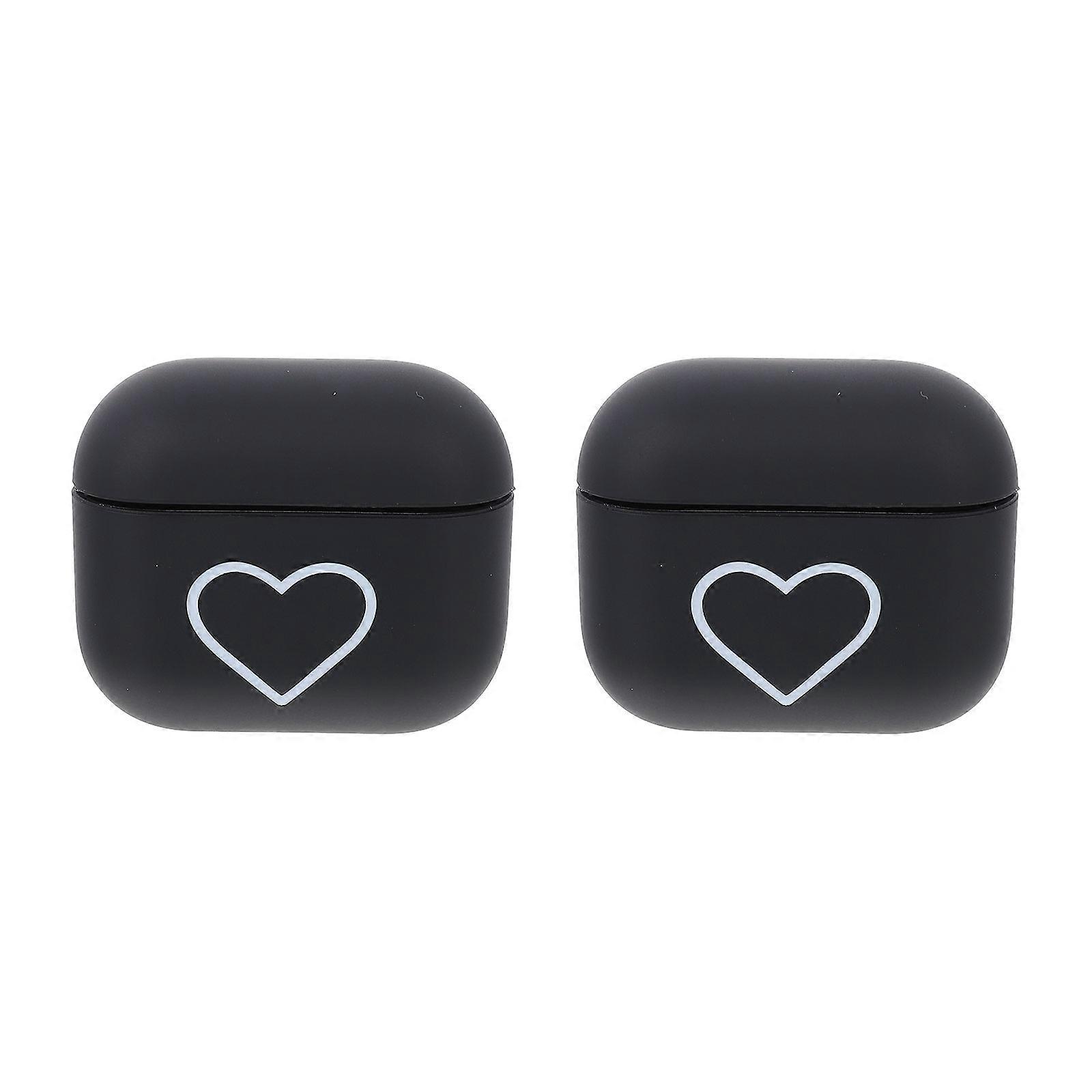 Wireless Earphone Case Shockproof Crush Proof Heart Shaped Pattern Black 6X5X2 5CM 2Pcs