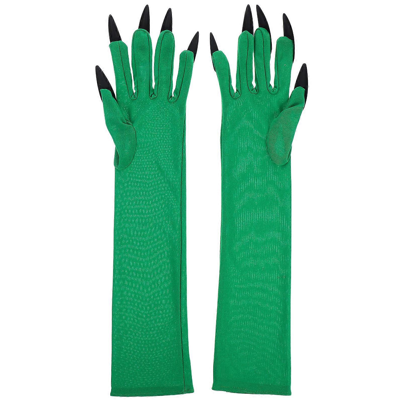 Effrayant Gants Longs Doigts Halloween Costume Accessoires Vert Avec Ongles Noirs 1Paire