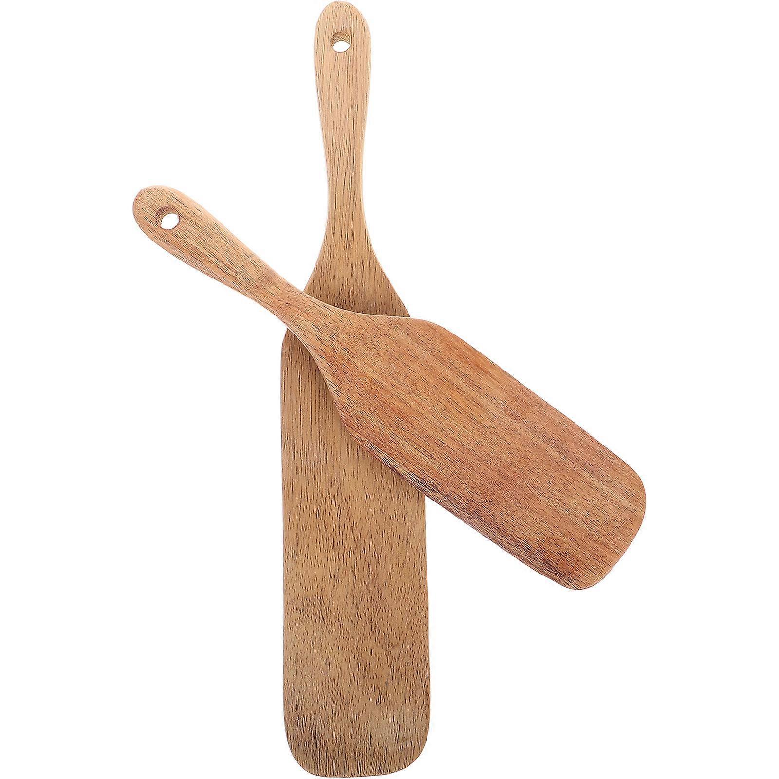 Wooden Spatulas For Kitchen Use Natural Wood Material Long Cooking Paddle With Square Shape For Baking And Cooking 2Pcs