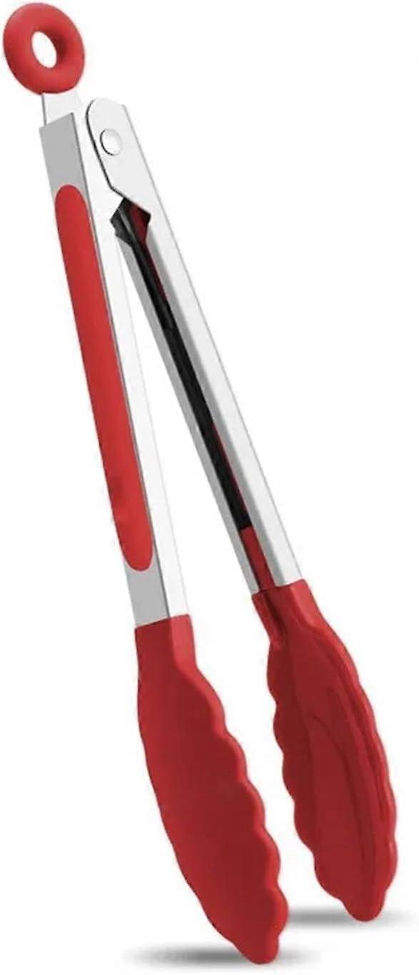Pinças para grelhar, clipe de comida para churrasco feito de nylon resistente a altas temperaturas (pequeno vermelho de 7 polegadas)