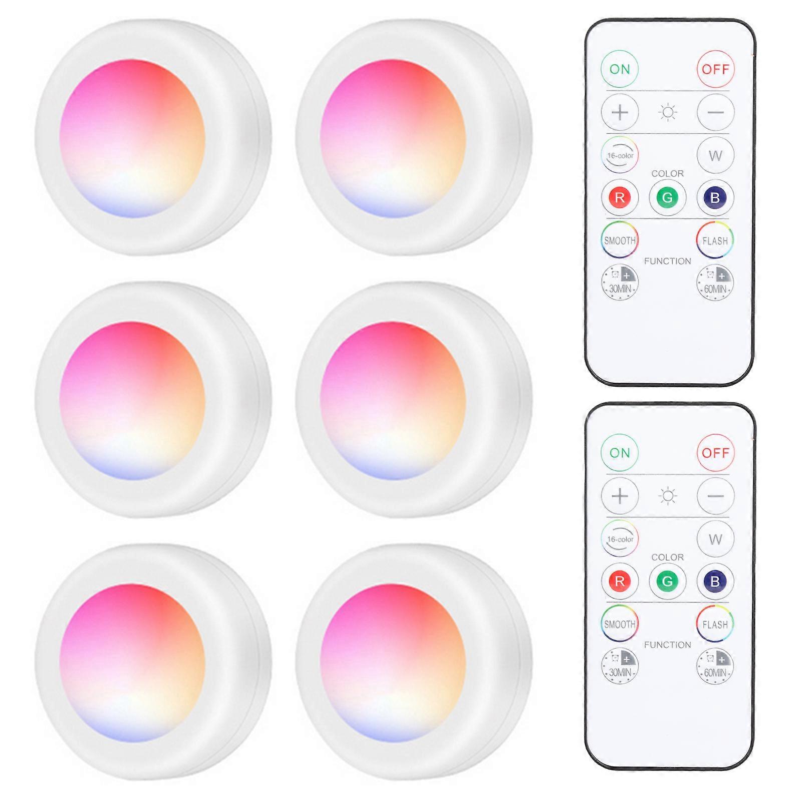 LED Puck Light Cabinet Lighting with Remote 16RGB Closet Light Timer Function Night Lamp for Kitchens Bathrooms Wardrobe Party