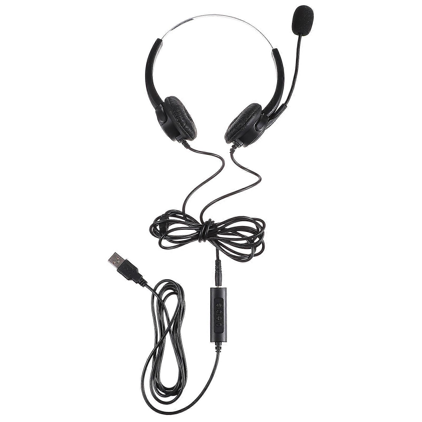USB Computer Headset with Microphone for Home Use Black 360 Degrees Rotatable Wired Control
