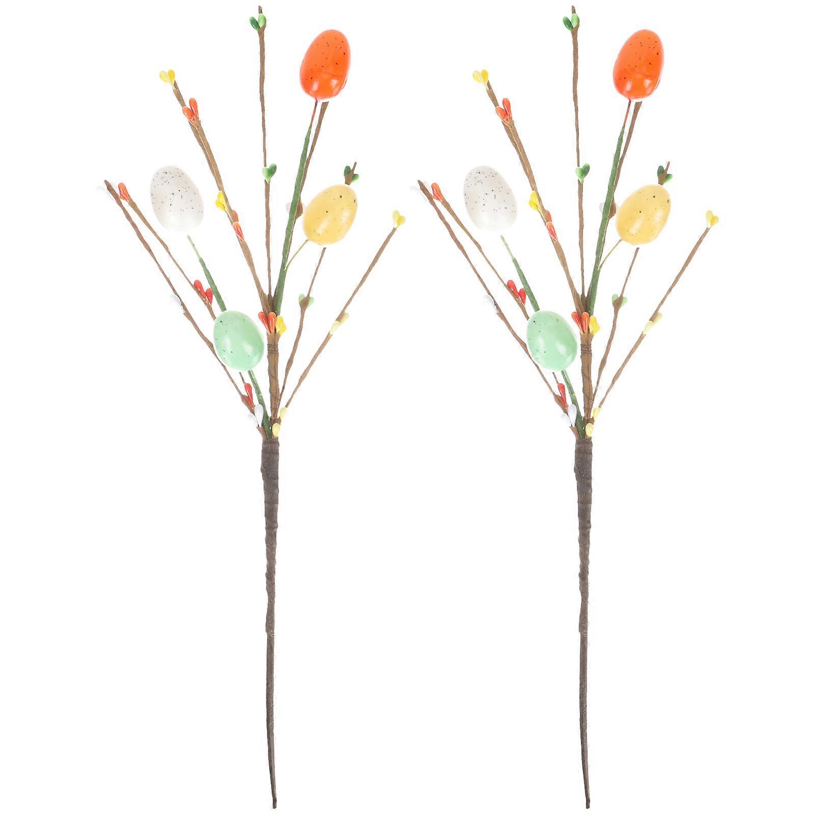 Spring Floral Stems Egg Picks for Decoration Easter Style Metal DIY Accessories 2Pack