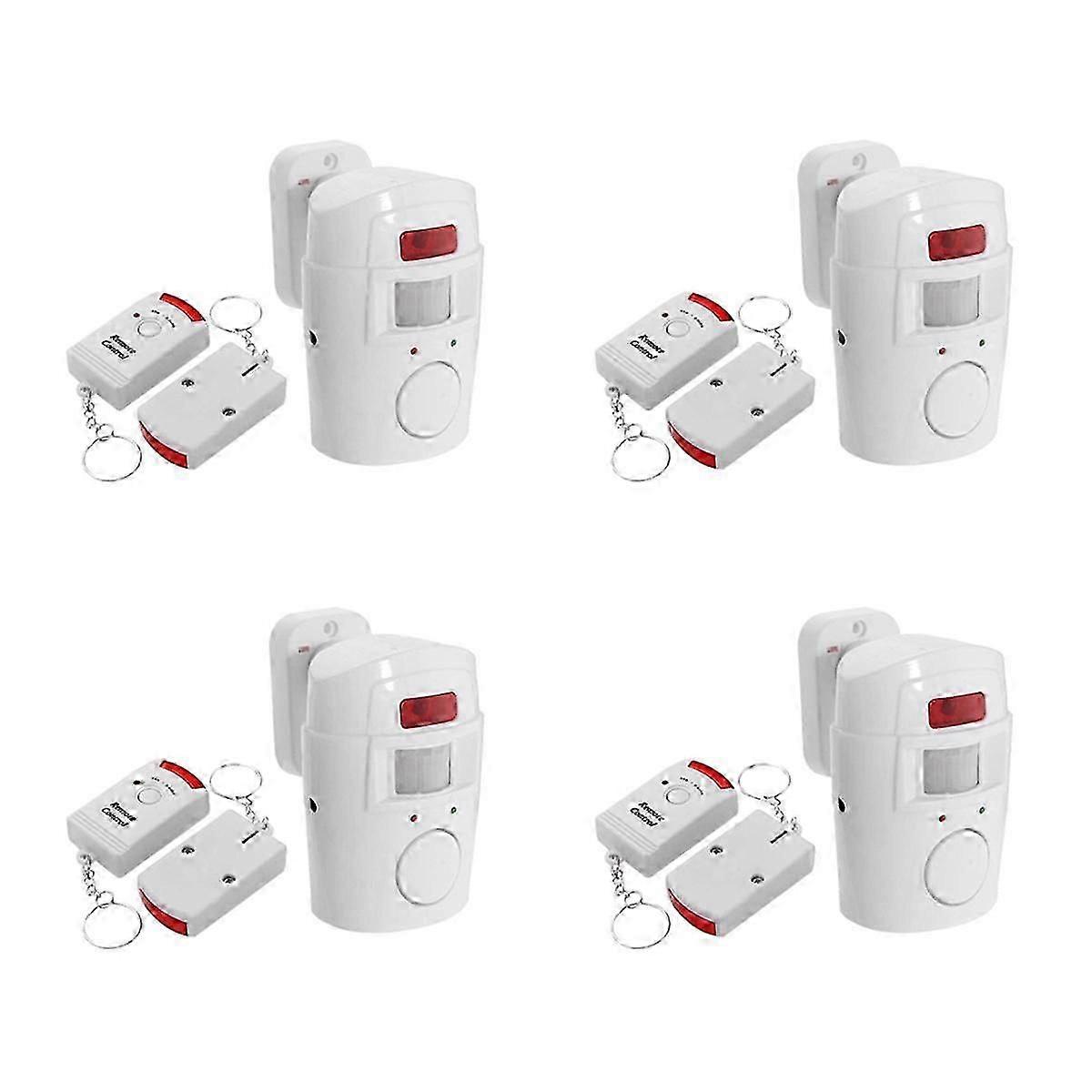 4X Infrared Motion Sensor Alarm - Burglar Alarm with 2 Remote Controls, Suitable for Home/Garages/S