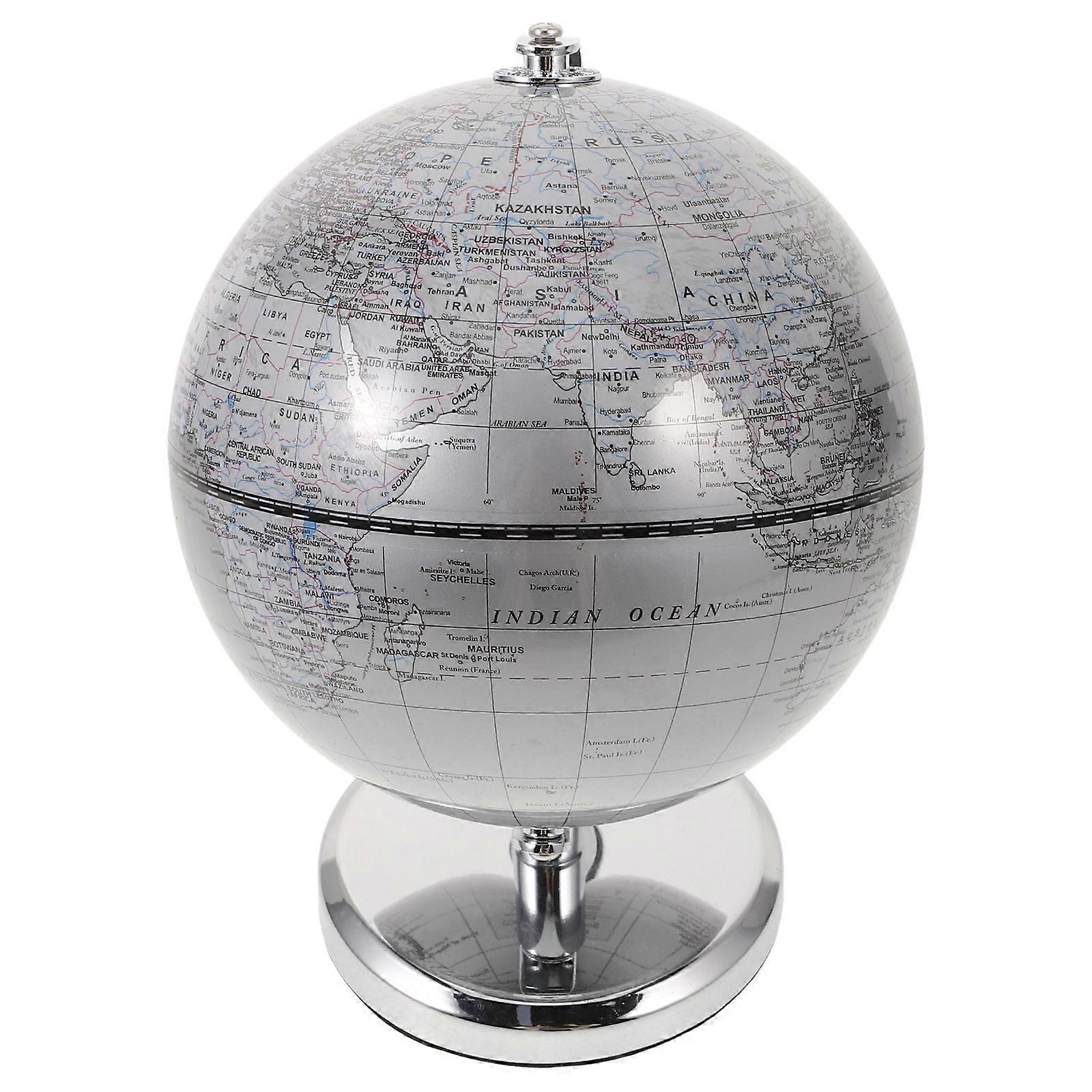 World Map Decoration Educational Tool Desktop Globe Tabletop Terrestrial Globe Silver 14cm Diameter For Home Office Shelf Display 1Pcs