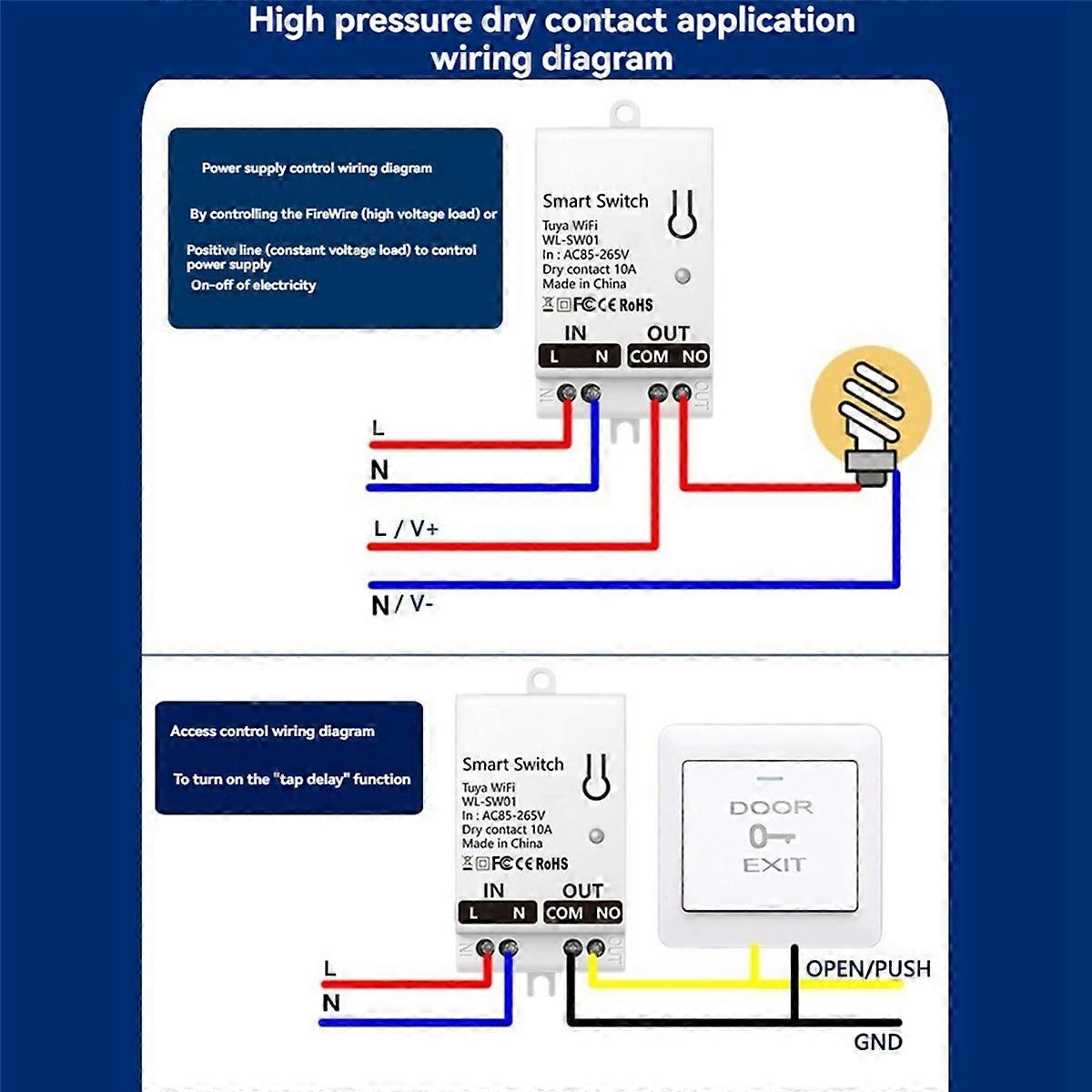 Tuya Smart WiFi Dry Contact Switch Module 10A Universal AC 85-265V