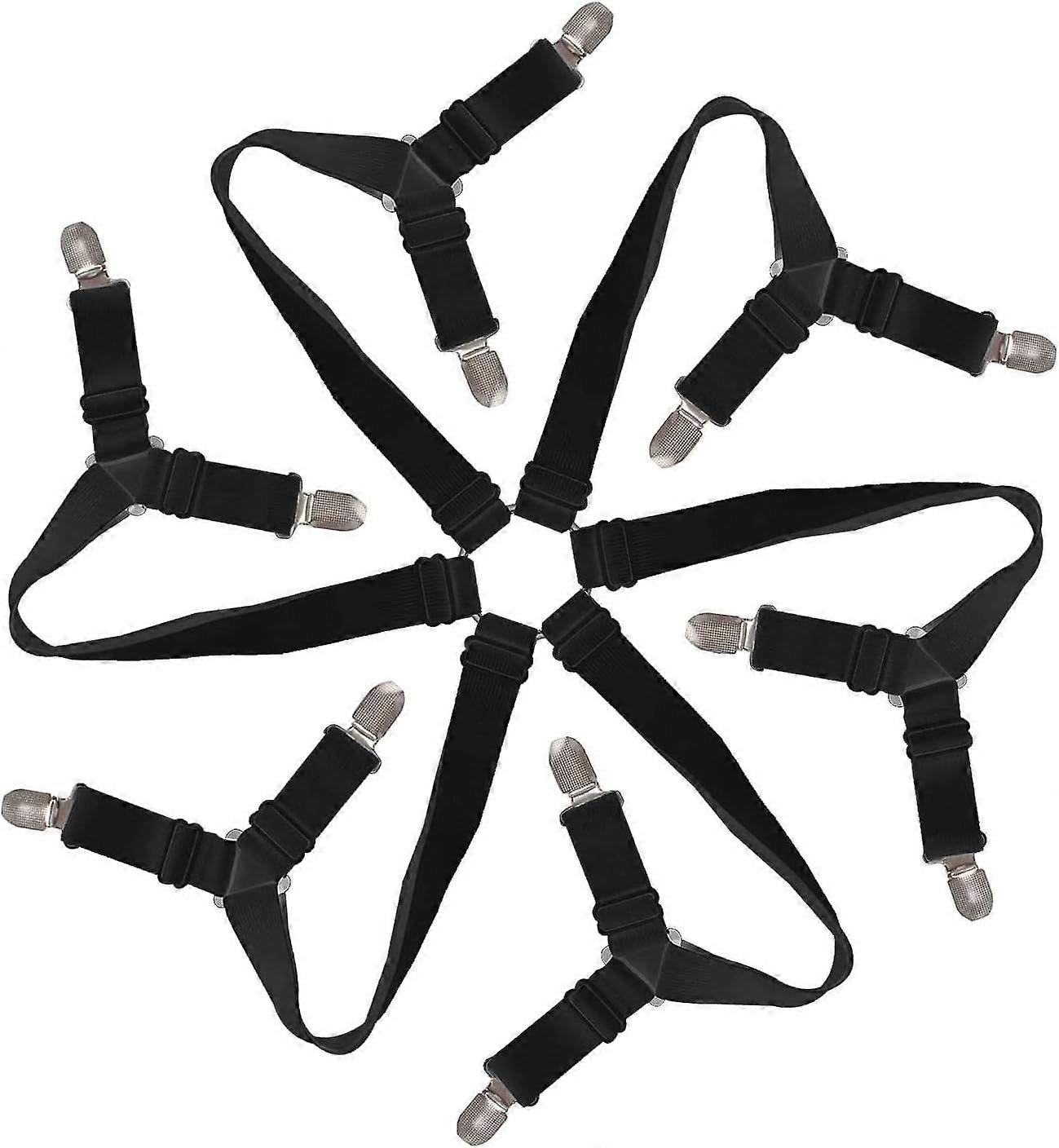 1pc 12 Clip Sheet Clip 6 Side Sheet Holder with Adjustable Straps for All Round and Square Mattresses (Black)