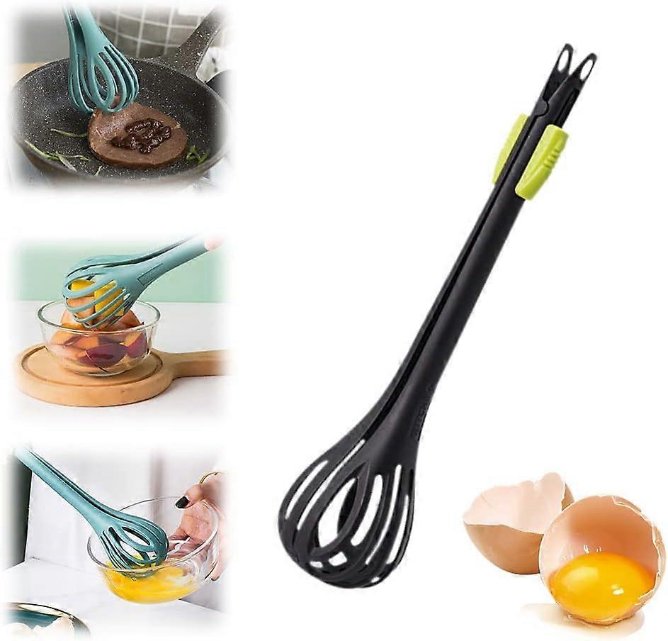 ZENGO 2 i 1 Food Clip Äggvisp, Multifunktionell Äggvisp, Kökstång, Äggvisp, Brödklämma, Manuell Mixer (Svart)