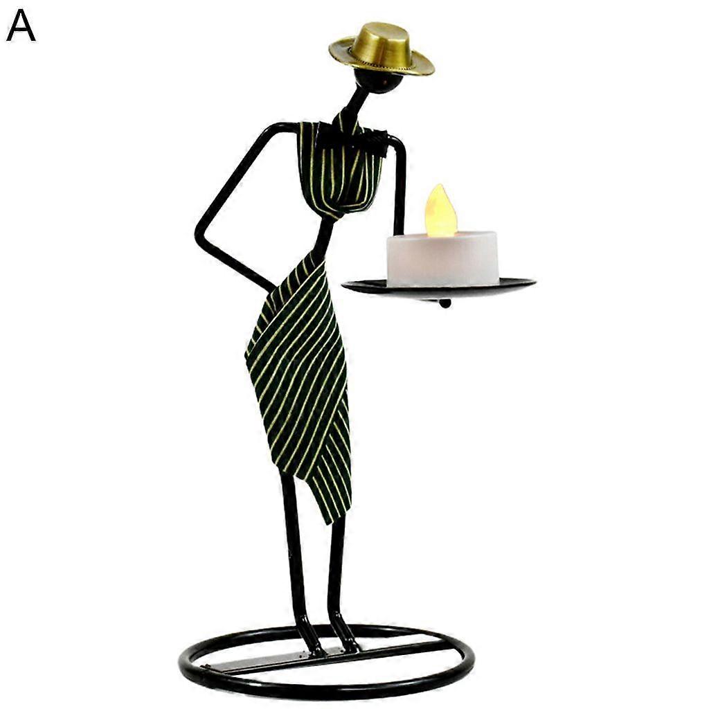 Candlestick Rust-proof Long-life Metal Candlestick with LED Light Restaurant Green A