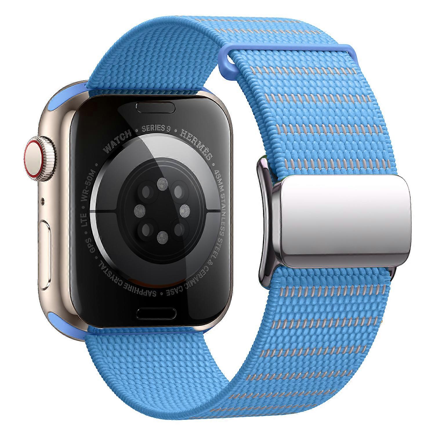 רצועת יד ל Apple Watch סדרה 10 9 8 7 SE 6 5 4 3 2 1 42 מ"מ 41 מ"מ 40 מ"מ 38 מ"מ מחזיר אור ניילון מגנטי אבזם שעון להקה כחול