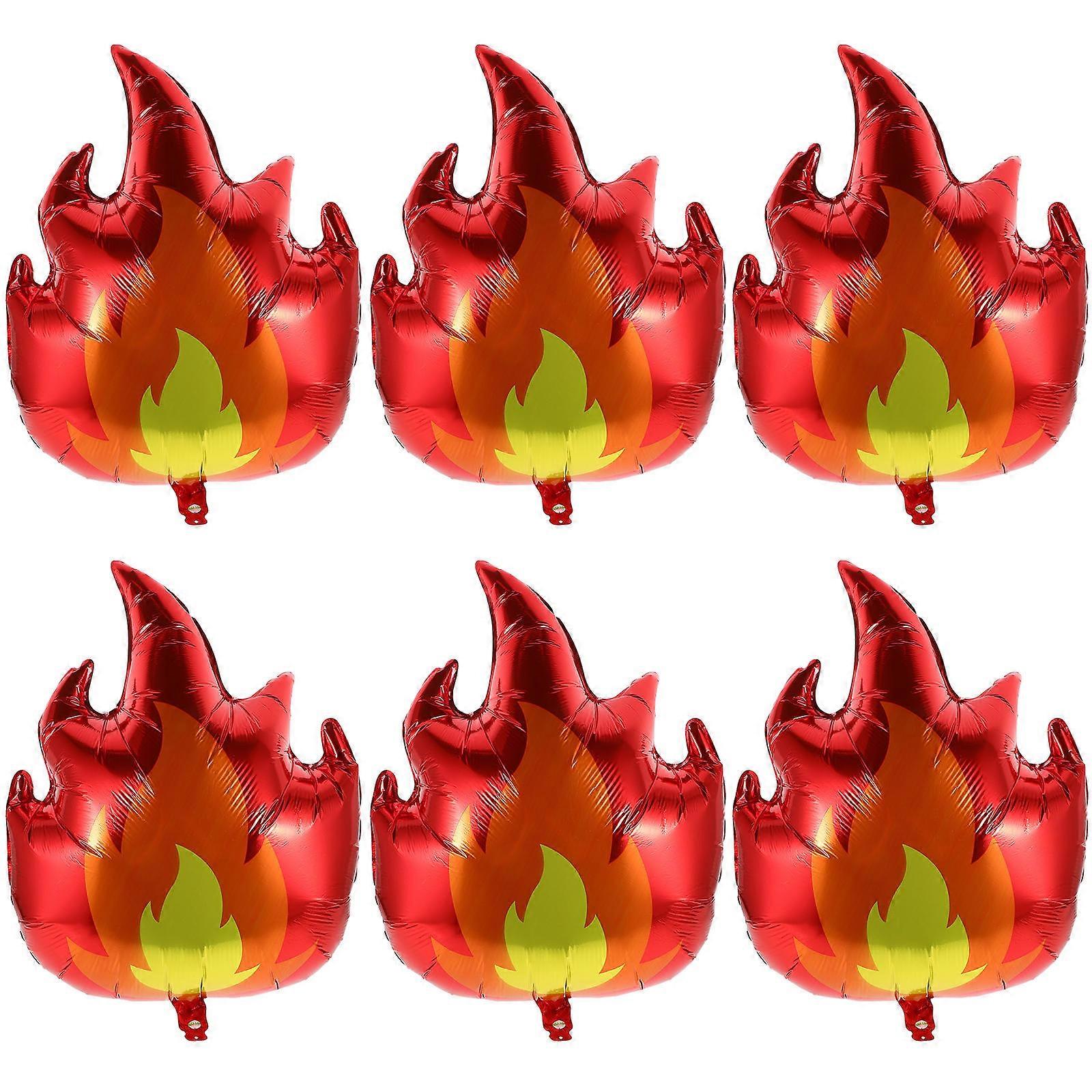 6pcs Flame Aluminum Foil Balloons, Sports Theme Party Decorations, Leak Resistant Fire Shaped Balloons for Birthday and Festive Events