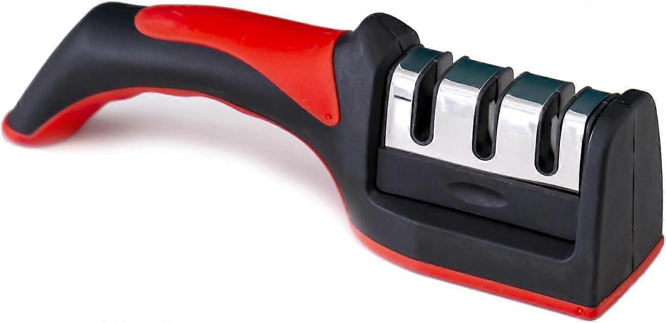 ZENGO Kitchen 3 stage knife sharpener Household multi purpose handheld three purpose black red whetstone kitchen tool, 8.27in Red