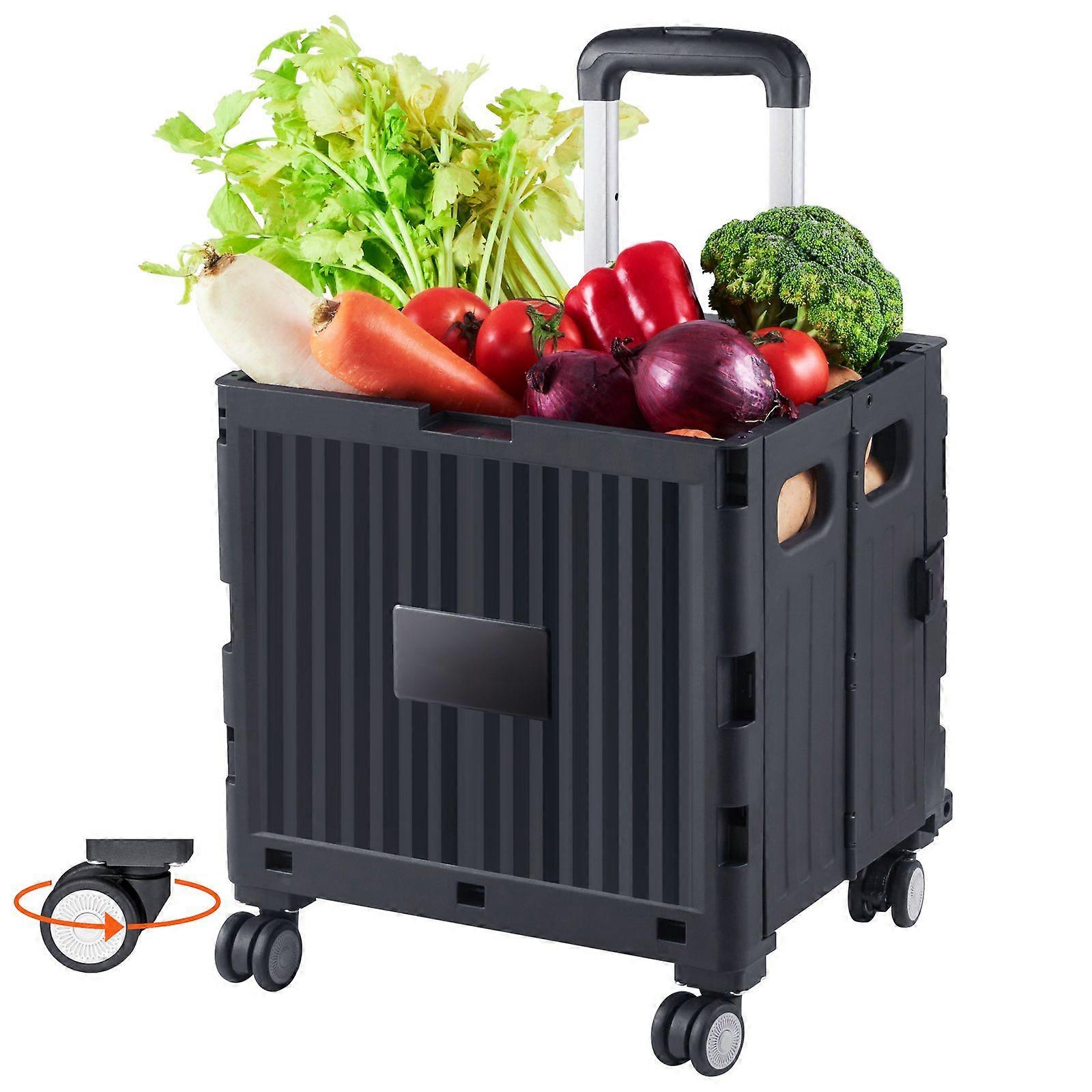 Foldable Utility Cart, 110 lbs Load Capacity, Folding Portable Rolling Crate Handcart ,for Travel Shopping Moving Luggage Office Use, Black