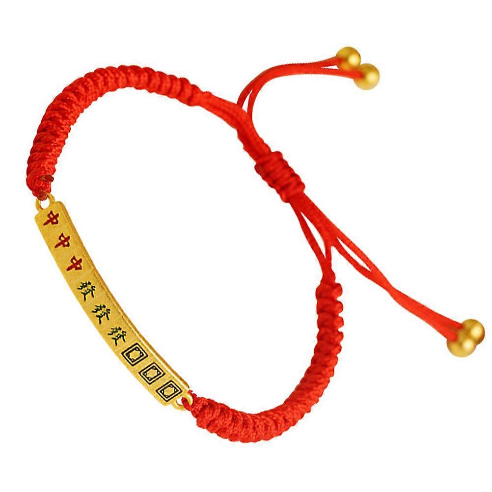 Adjustable Handmade Braided Rope Bracelet with Mahjong Charm, Traditional Chinese Style Woven Cord Couple Wristband for Men and Women Gift