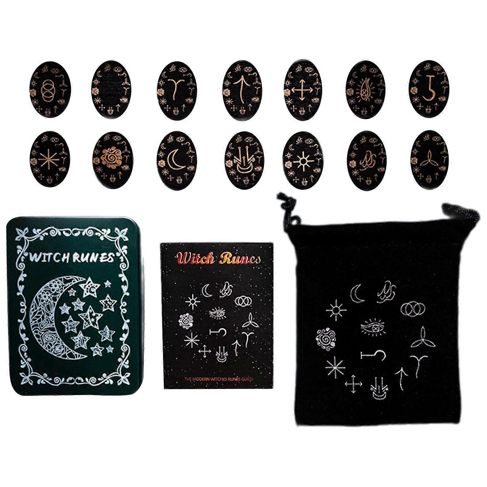 Stone Set Made of Solid Wood with Box Divinations Witchcraft Woodcut Oracle The Nordic Countries