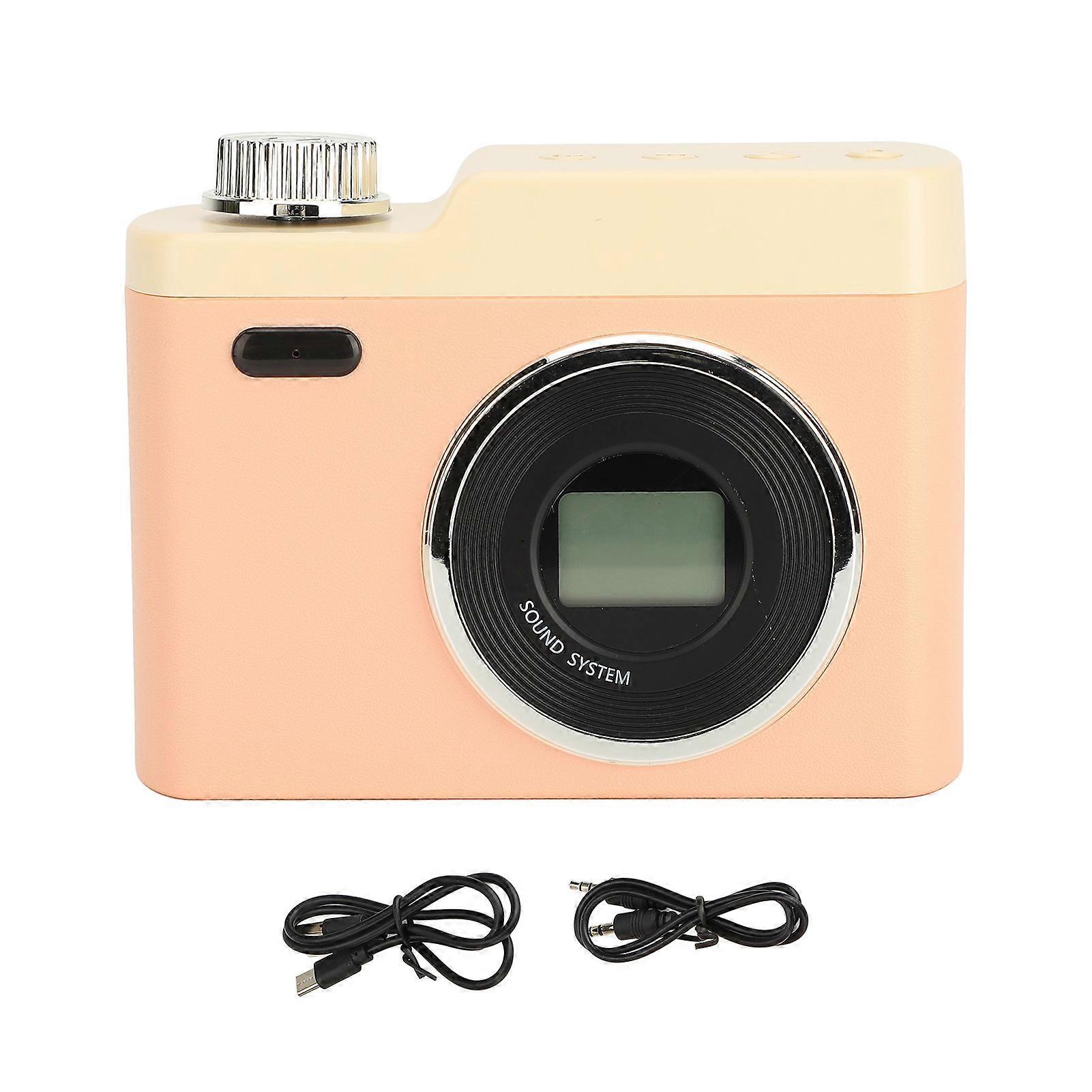Pink Vintage Alarm Clock Bluetooth Speaker with Wireless Music and Recording Function