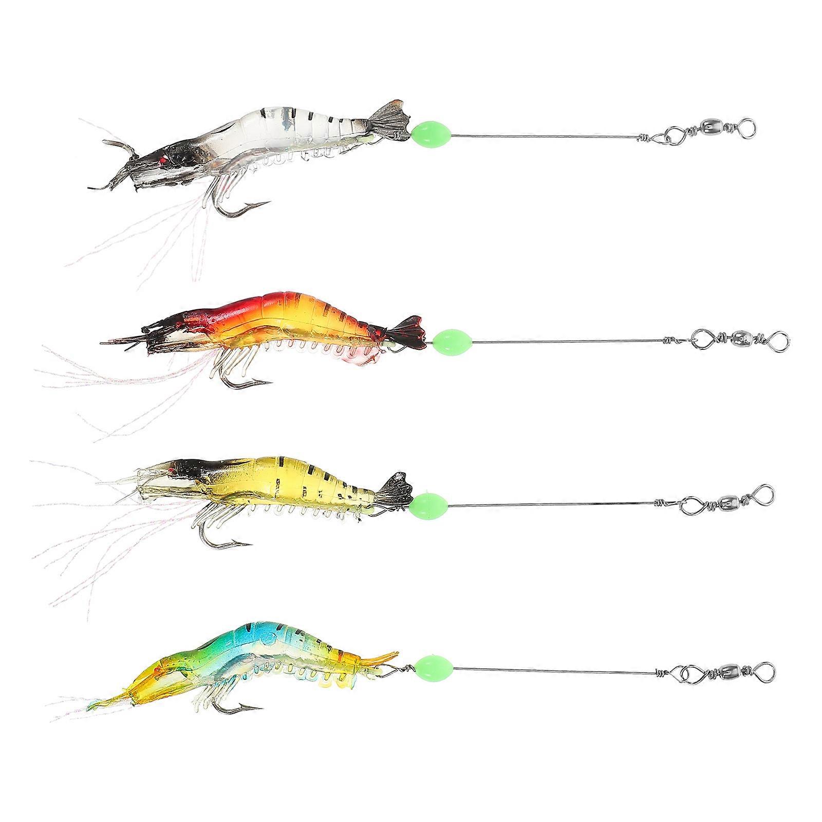 Soft Shrimp Glow Fishing Lure Set 4Pcs with Hooks for Fishing