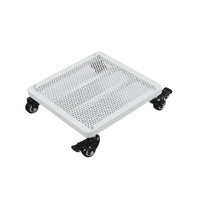 Improved square iron plant pot trolley with brakes for large garden flower pots, mobility for indoor and outdoor use, with white finish, 25 x 25 cm.
