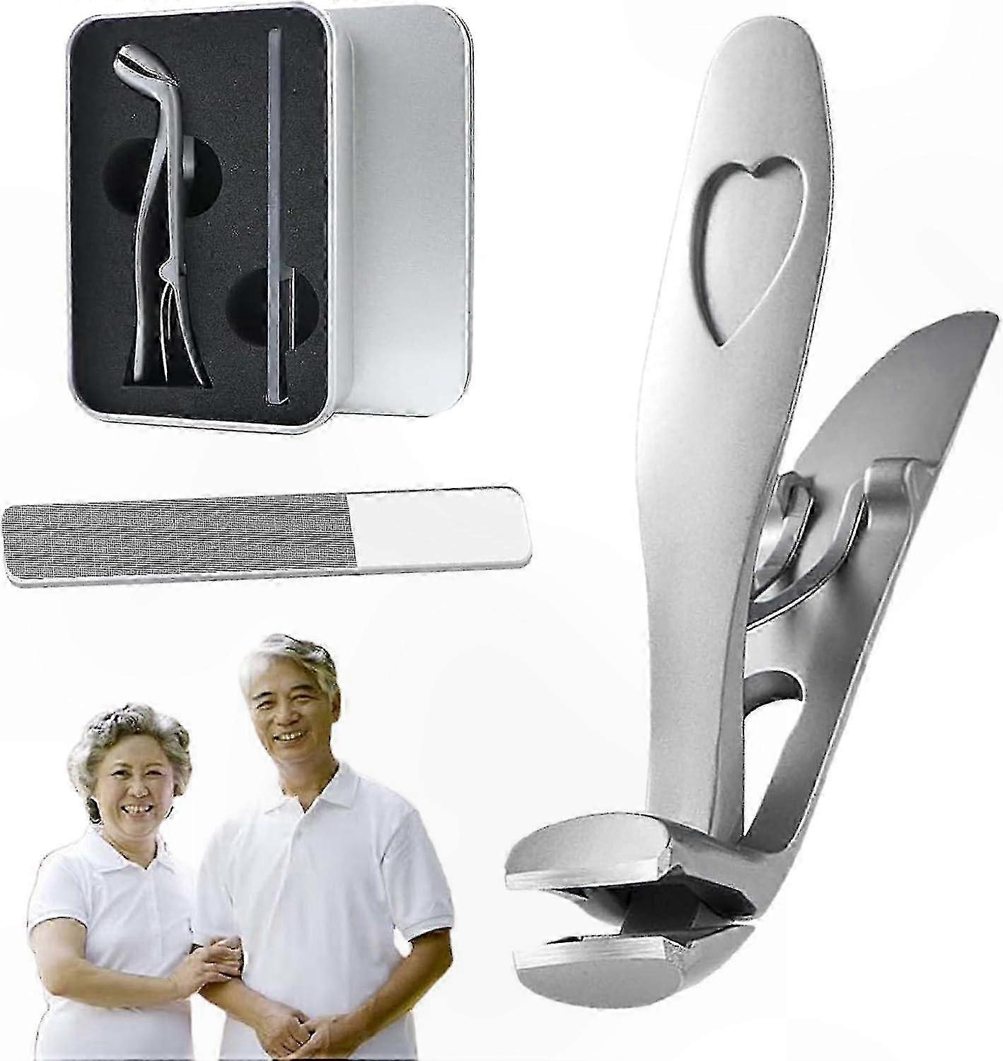 Ergonomic Nail Clippers Set for Thick and Ingrown Toenails, Large Size with Nail File for Seniors