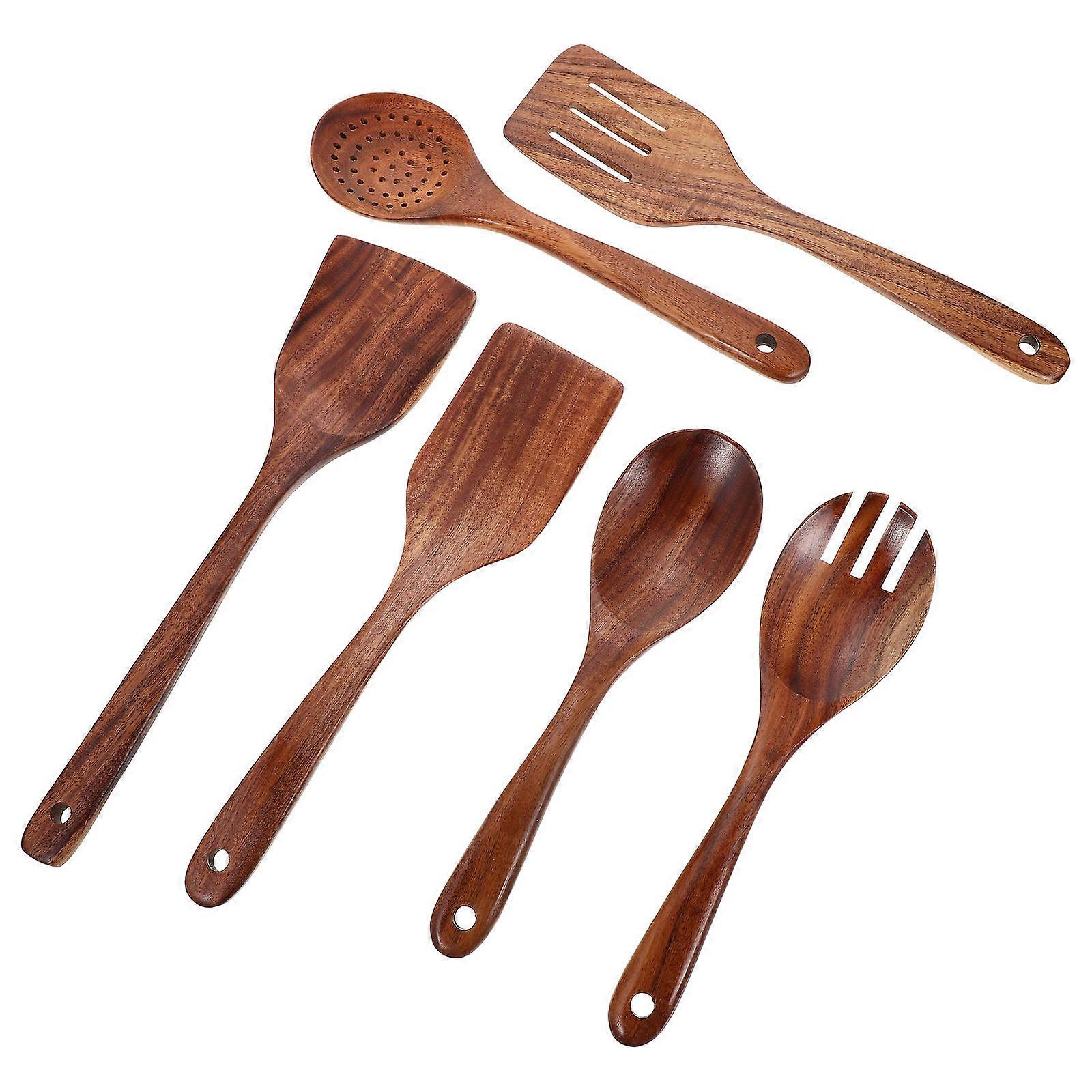 Kitchen Tools Set Wood Turner Fork Long Handle For Home Cooking Assorted Color Heat Insulation 1 Set