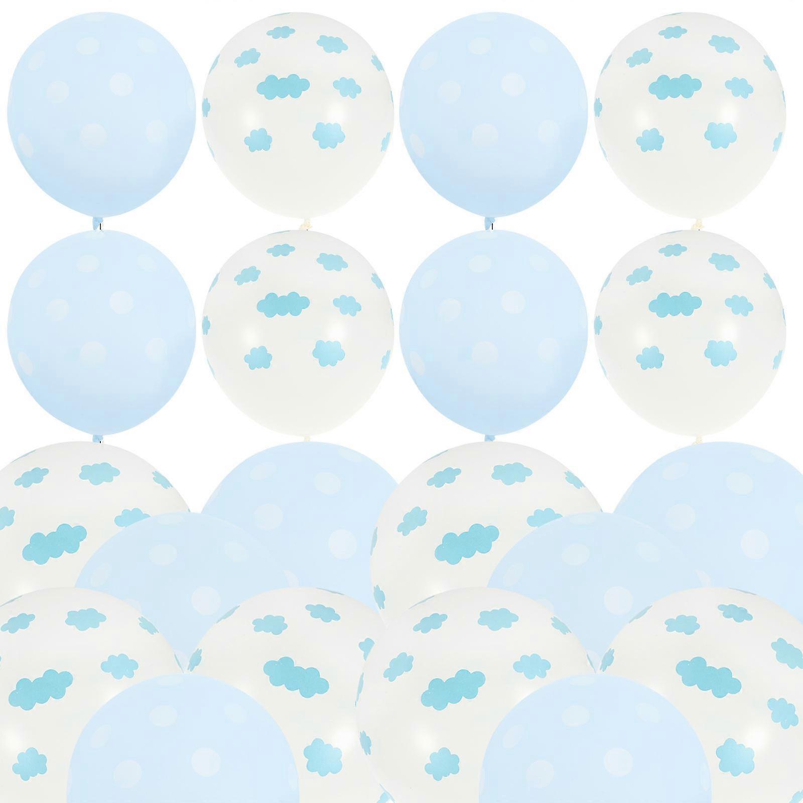 100Pcs Printed Latex Balloons Designed For Baby Shower And Festival Parties With White Blue Patterns For Memorable Celebrations