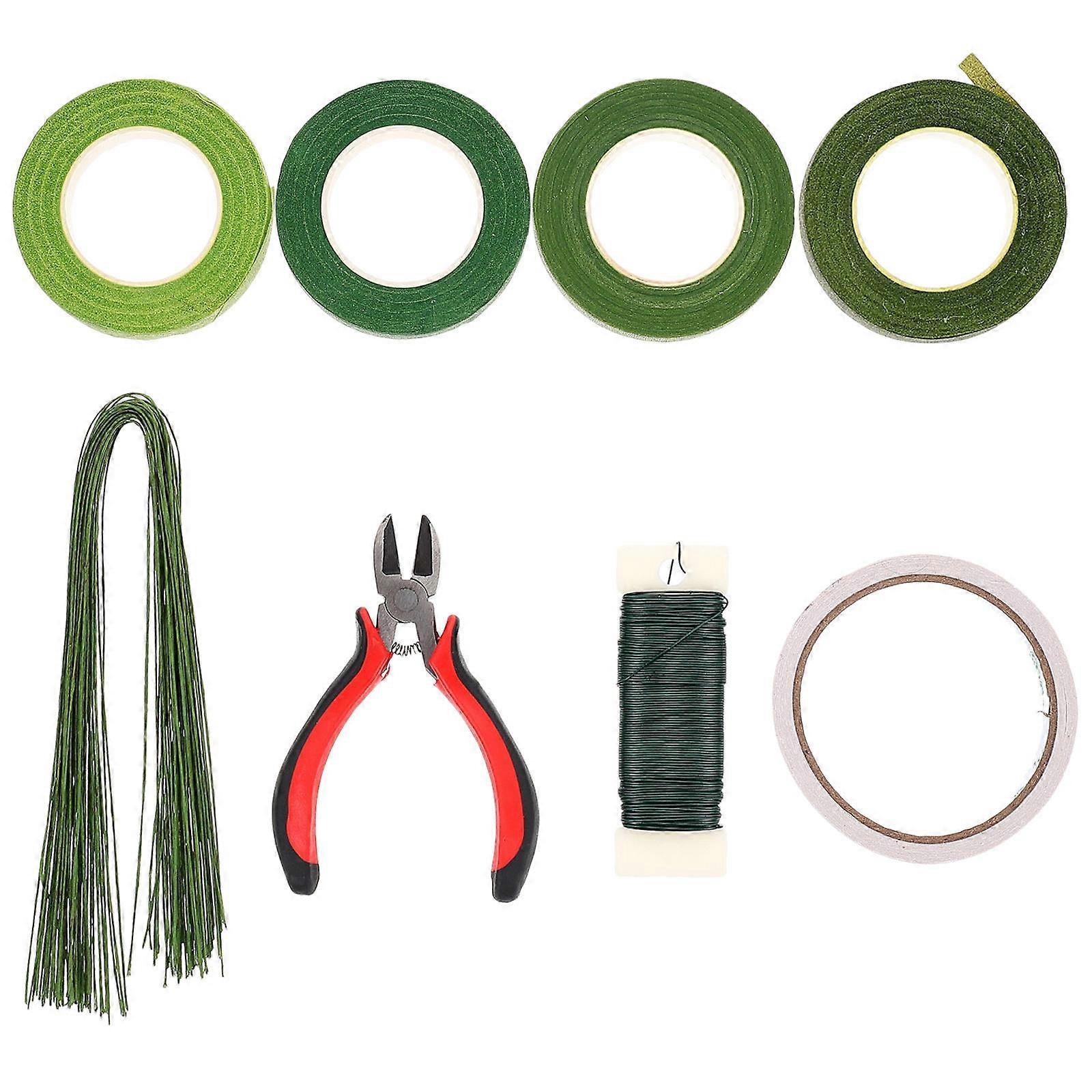 Green Floral Wire Stems for Arrangement Flexible Crepe Paper and Iron Craft Making 1 Set