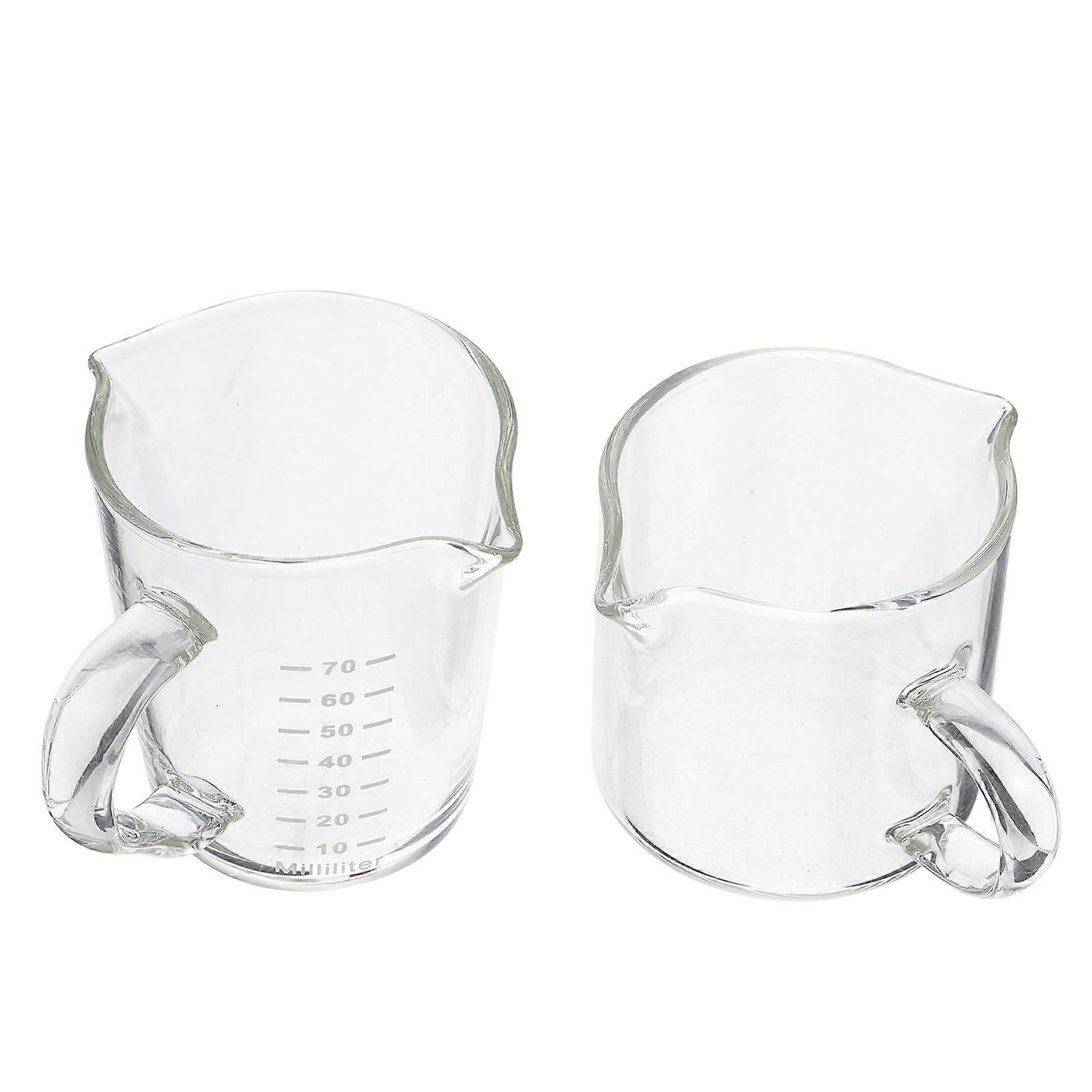 2 Pcs Thickened Glass Milk Cups with Transparent Double Spout Design, Multi Mugs for Kitchen, Bar, and Café Use