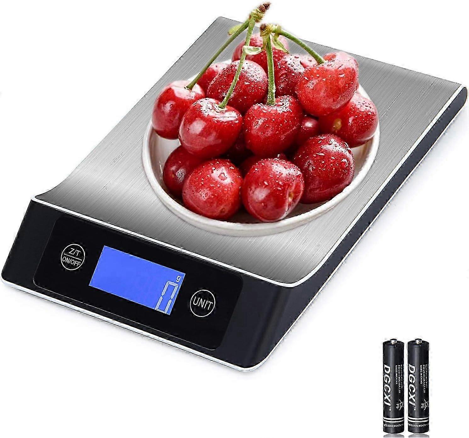 Electronic Kitchen Scale, Food Scale with Backlit LCD Display, Stainless Steel Platform, Touch Sensitive, Batteries Included, Tare Function