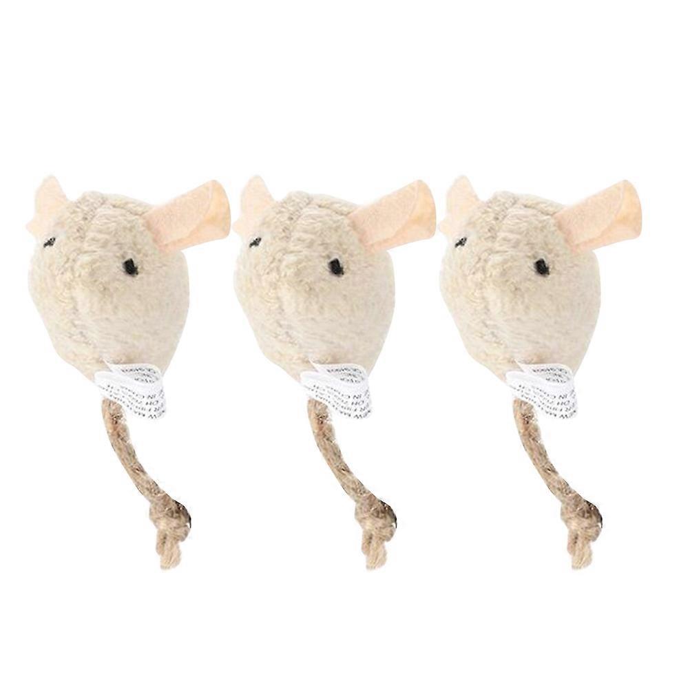 Interactive Cat Toys Mouse Tease Cat Toy Lifelike Design for Kitten Beige 10.50X3.00X1.00CM 3Pcs
