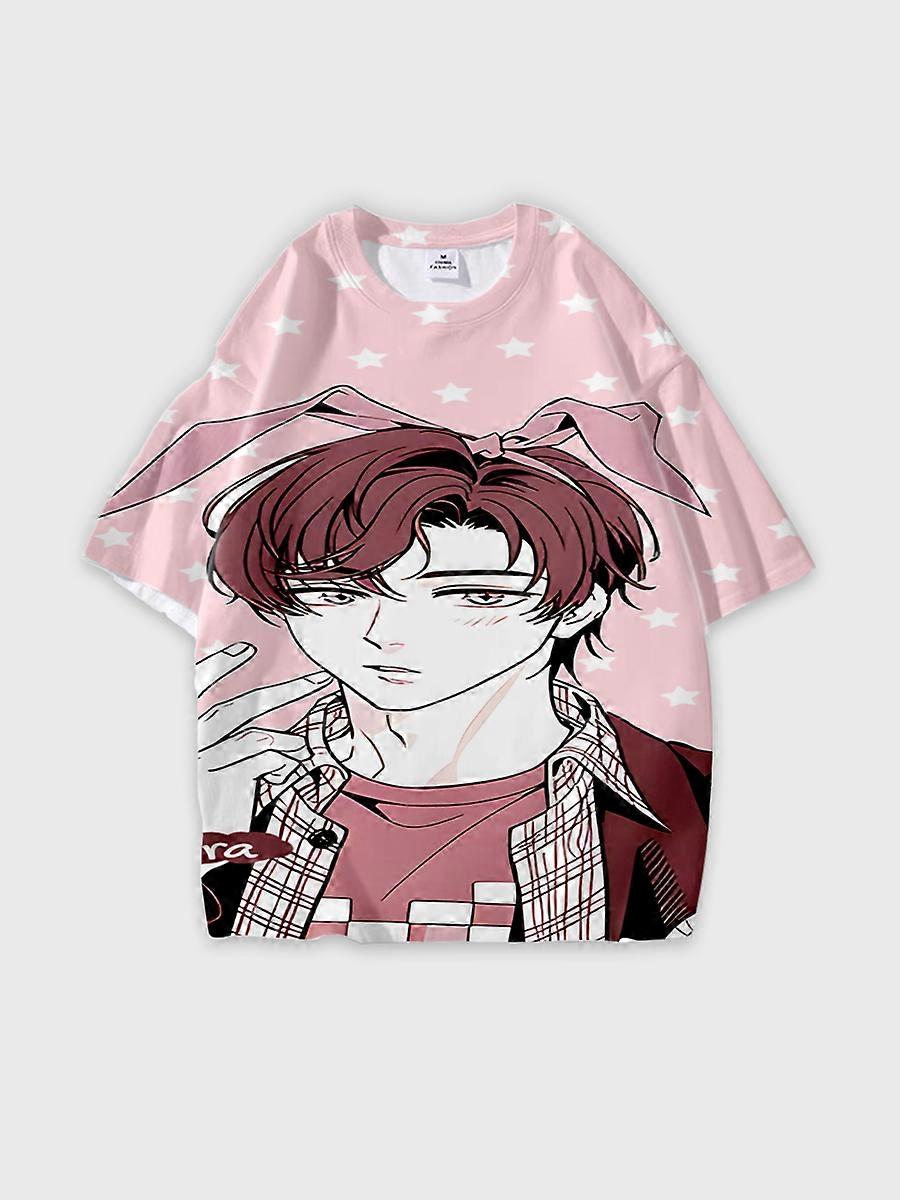 T-shirt round neck Role Pattern loose short sleeve E1194