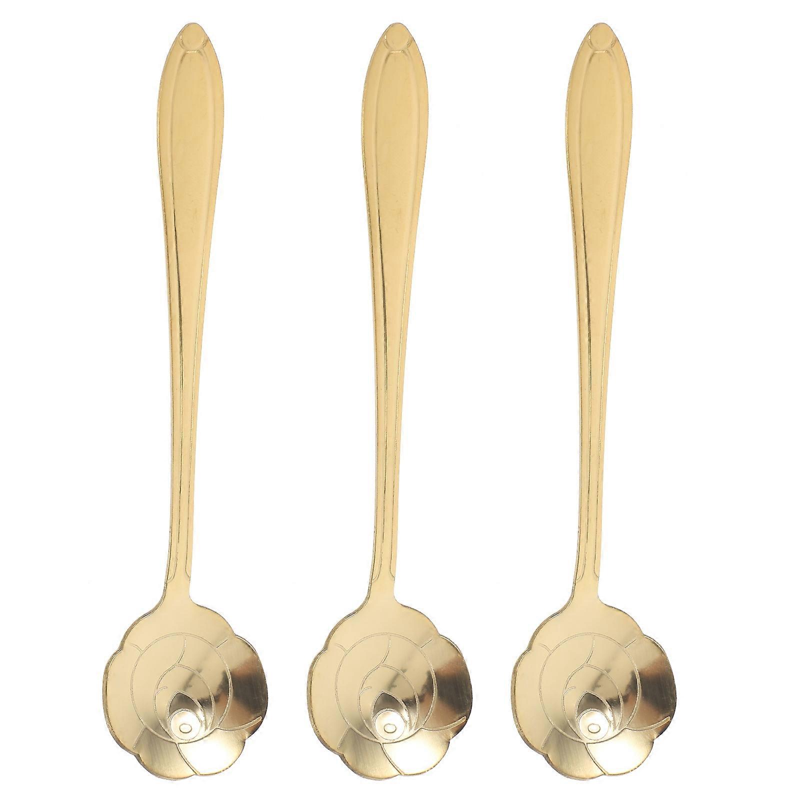 Golden Stainless Steel Flower Spoon Set for Home Use Lightweight and Mini Spoons for Desserts 3pcs