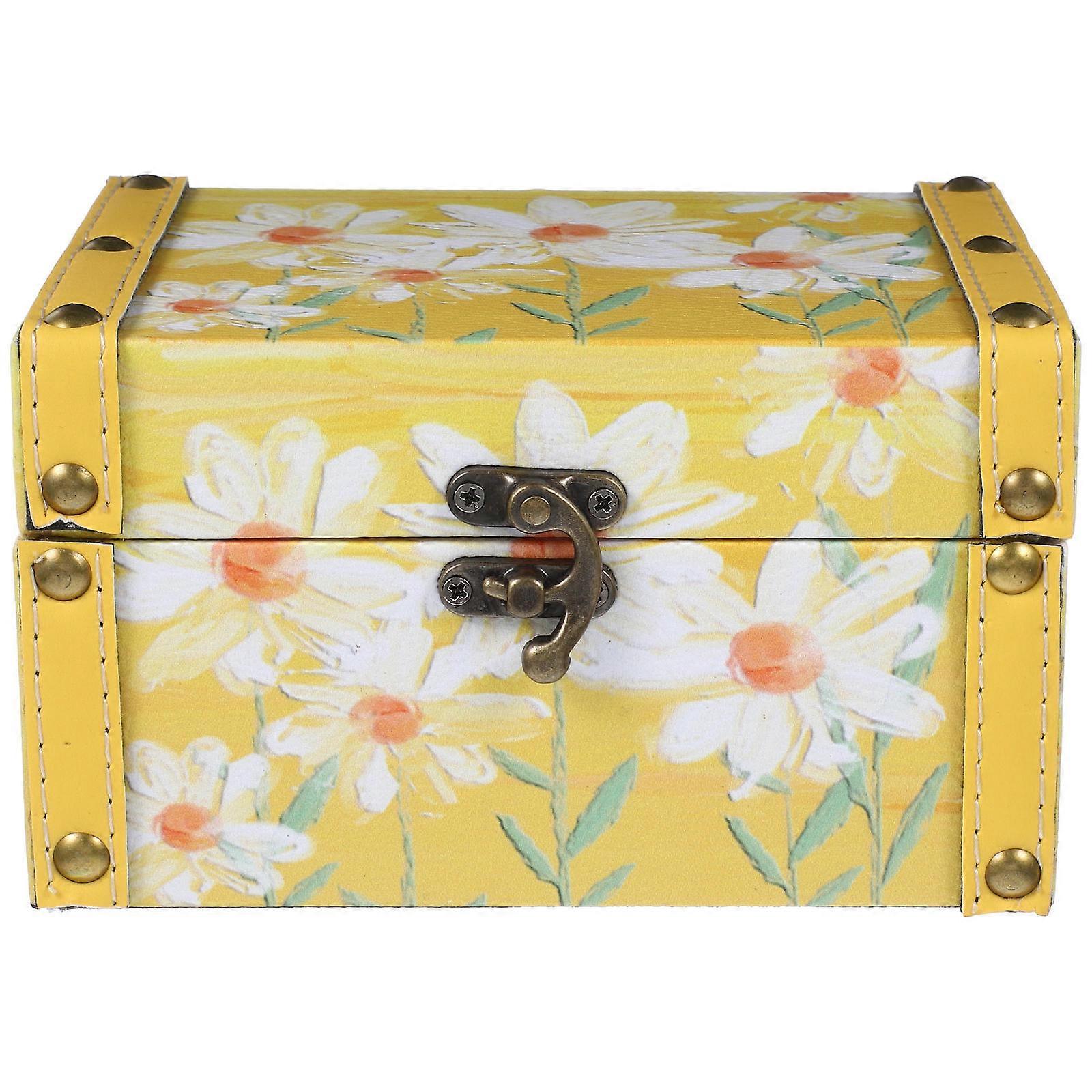 Durable Yellow Wooden Jewelry Box Retro Storage Solution for Home Organization and Display 10.5 x 7.5 x 5.5 Inches
