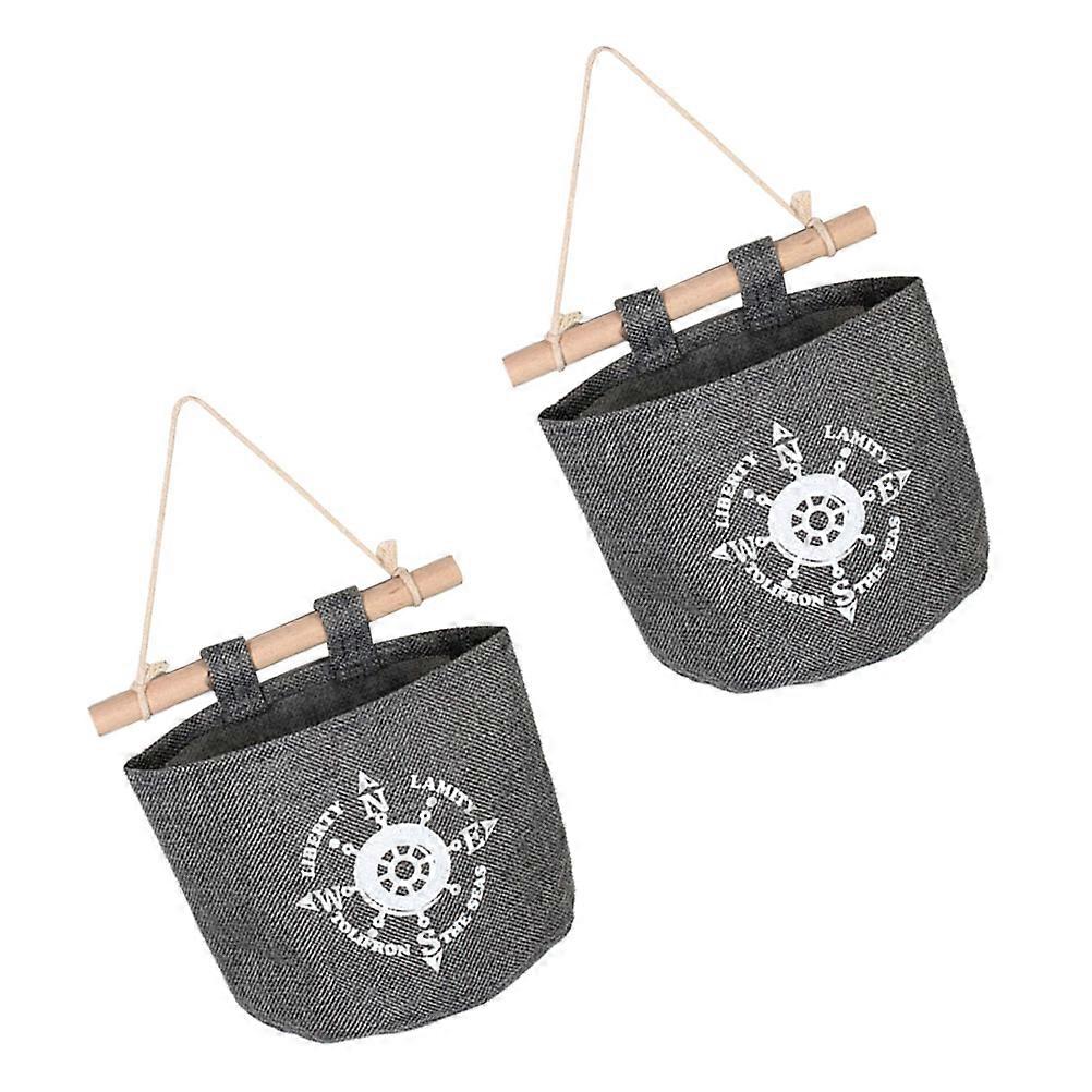 Cute Tool Anchor Storage Bag for Wall Mount in Black Cotton Linen with PE Coating 2 Pieces