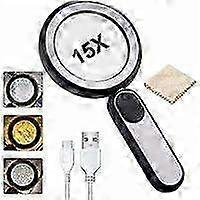 Rechargeable 15X LED Portable Reading Magnifier with 21 Lights & 3 Light Modes - High Definition Magnifying Glass for Reading & Detail Work