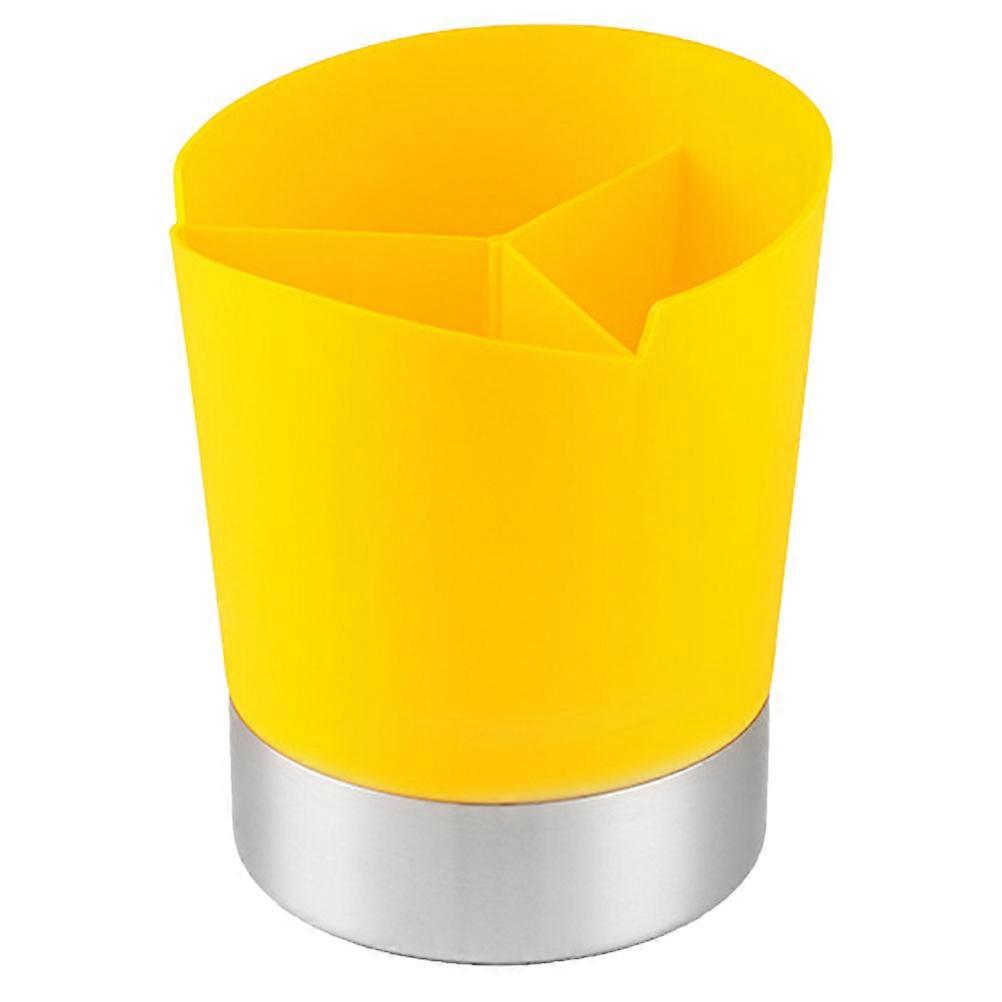 Grid Cutlery Holder Utensil Organizer for Kitchen Counter – Straw and Spoon Storage Box for Home and Bar Use – Safe Material with Decorative Yellow