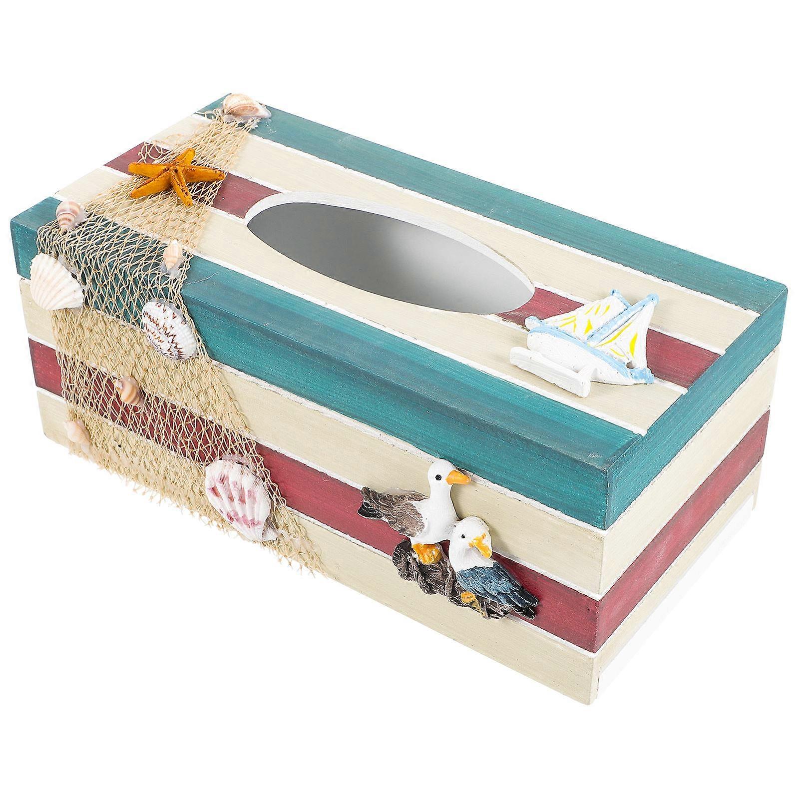 Mediterranean Style Tissue Box Desk Storage Box Tissue Holder Decorative 1 Set