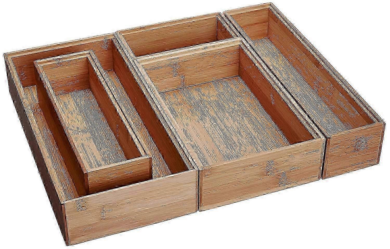 5-Pack Bamboo Drawer Organizers Set for Kitchen & Office - Multiple Sizes & Compartments Storage Solution