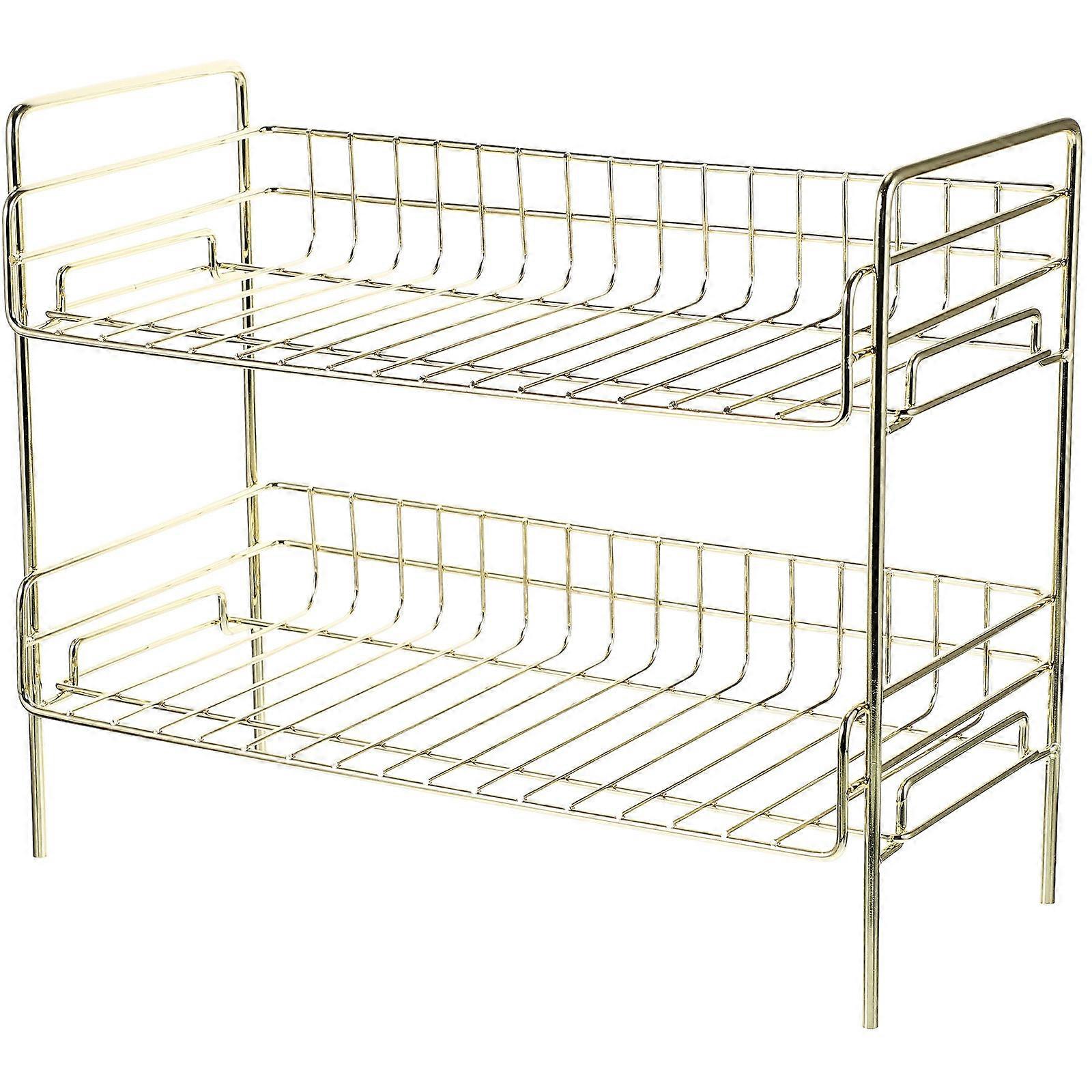 Multi-Purpose Under Storage Rack Double Layer Kitchen and Bathroom Storage Iron Golden Soap Holder 1Set