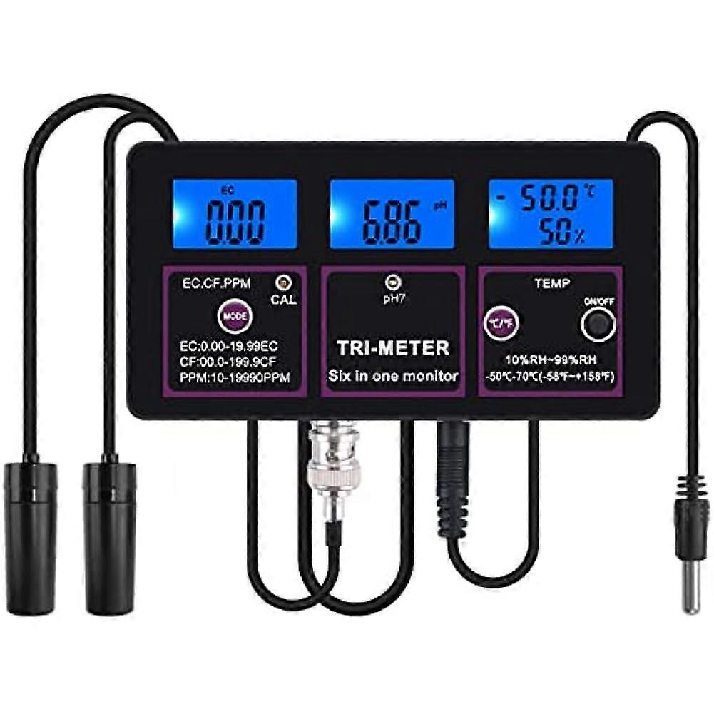 6 In 1 Water Quality Tester Aquarium PH Meter Multi-Parameter For PH Temp EC CF TDS RH Water Sources Hydroponics