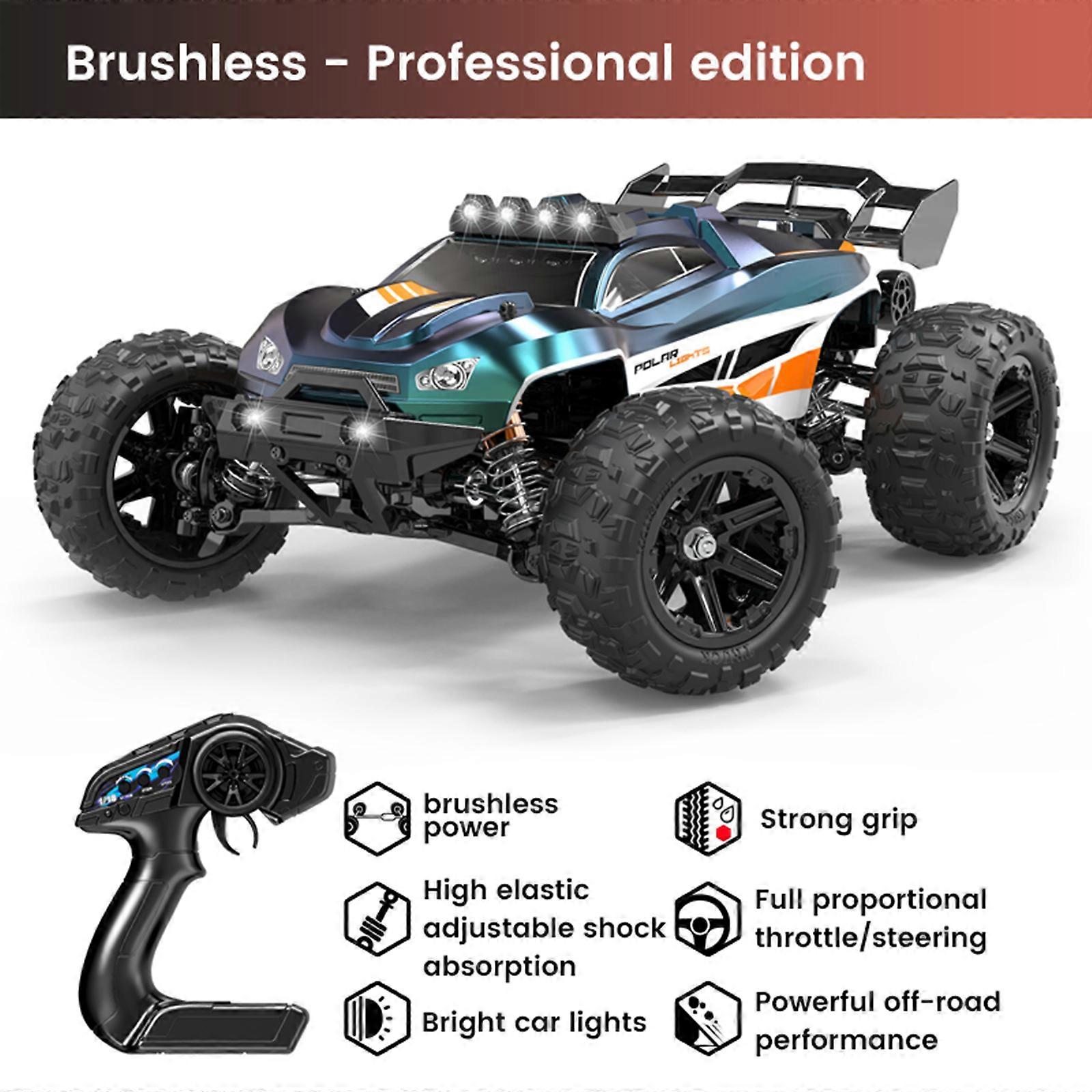 Remote Control Car 52km/h, Brushless Motor, 2 Batteries, Blue