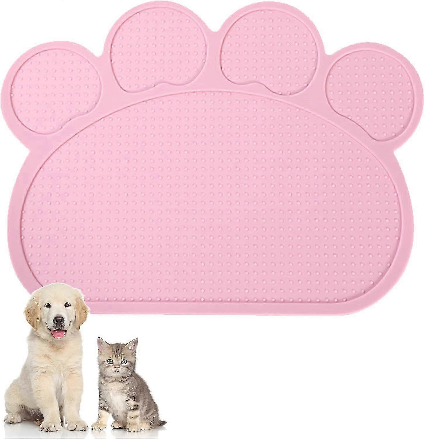 مخلب طباعة غير قابلة للانزلاق للماء سجادة تغذية الأليفة للقطط (وردي)