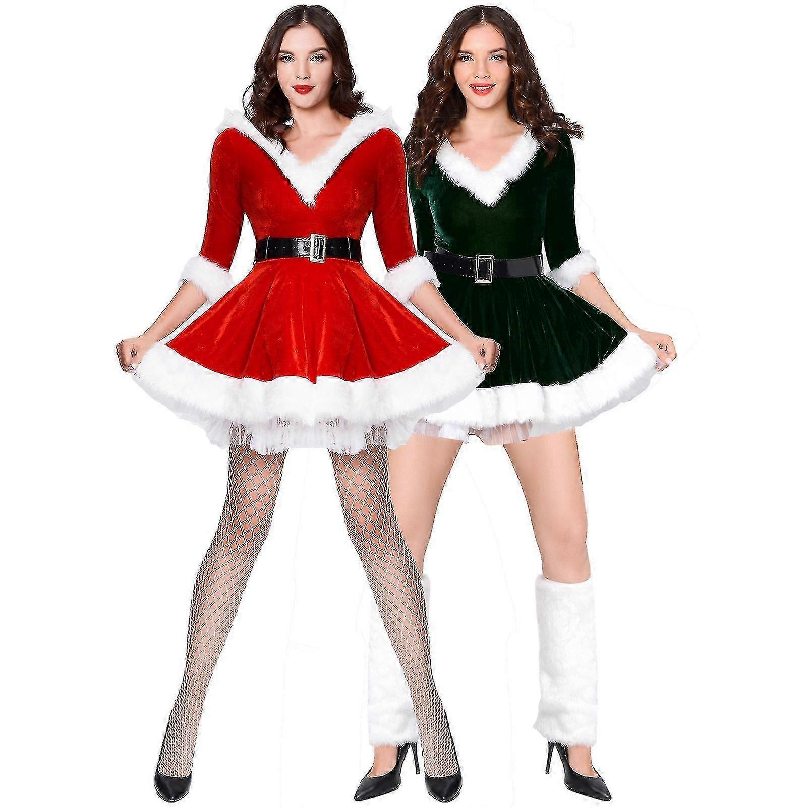 クリスマスイブのクロース夫人のコスチューム:ベルト付きレディースコスプレボディスーツ、お祝いパーティーウェア用のトリミングレオタード