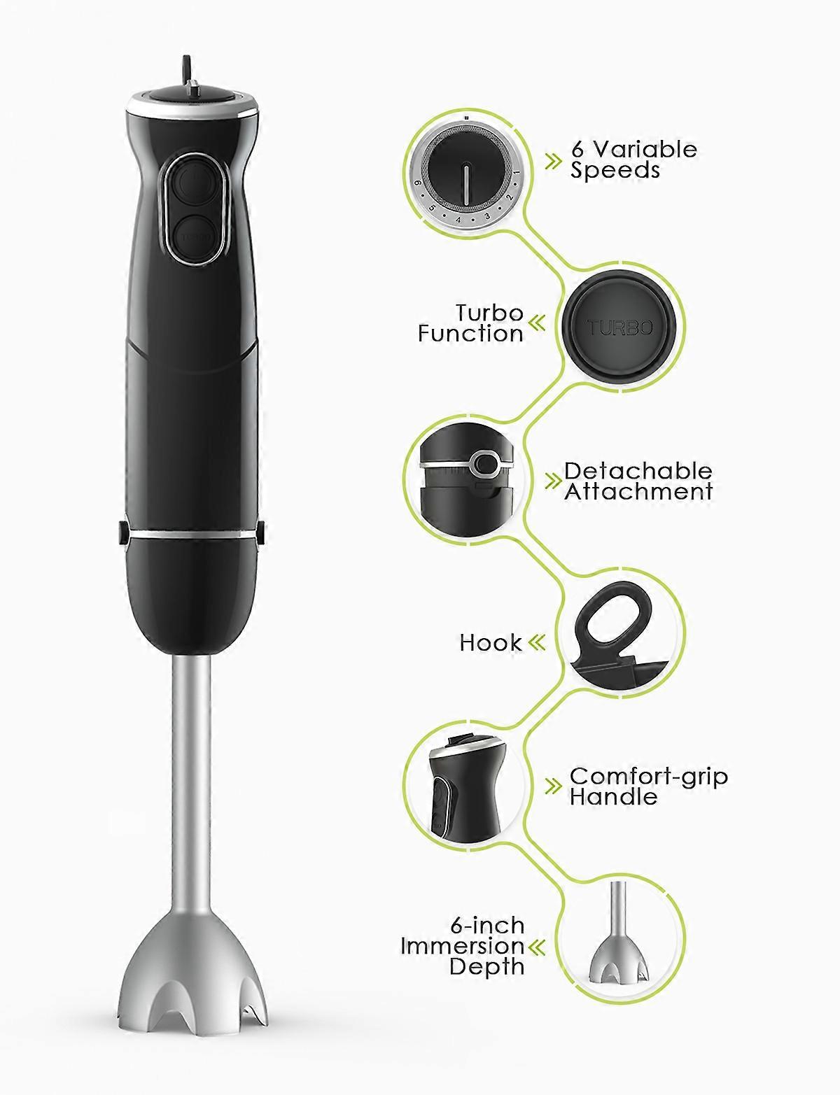 500W Immersion Hand Blender 3-in-1, 6-Speed with Whisk & Frother Black