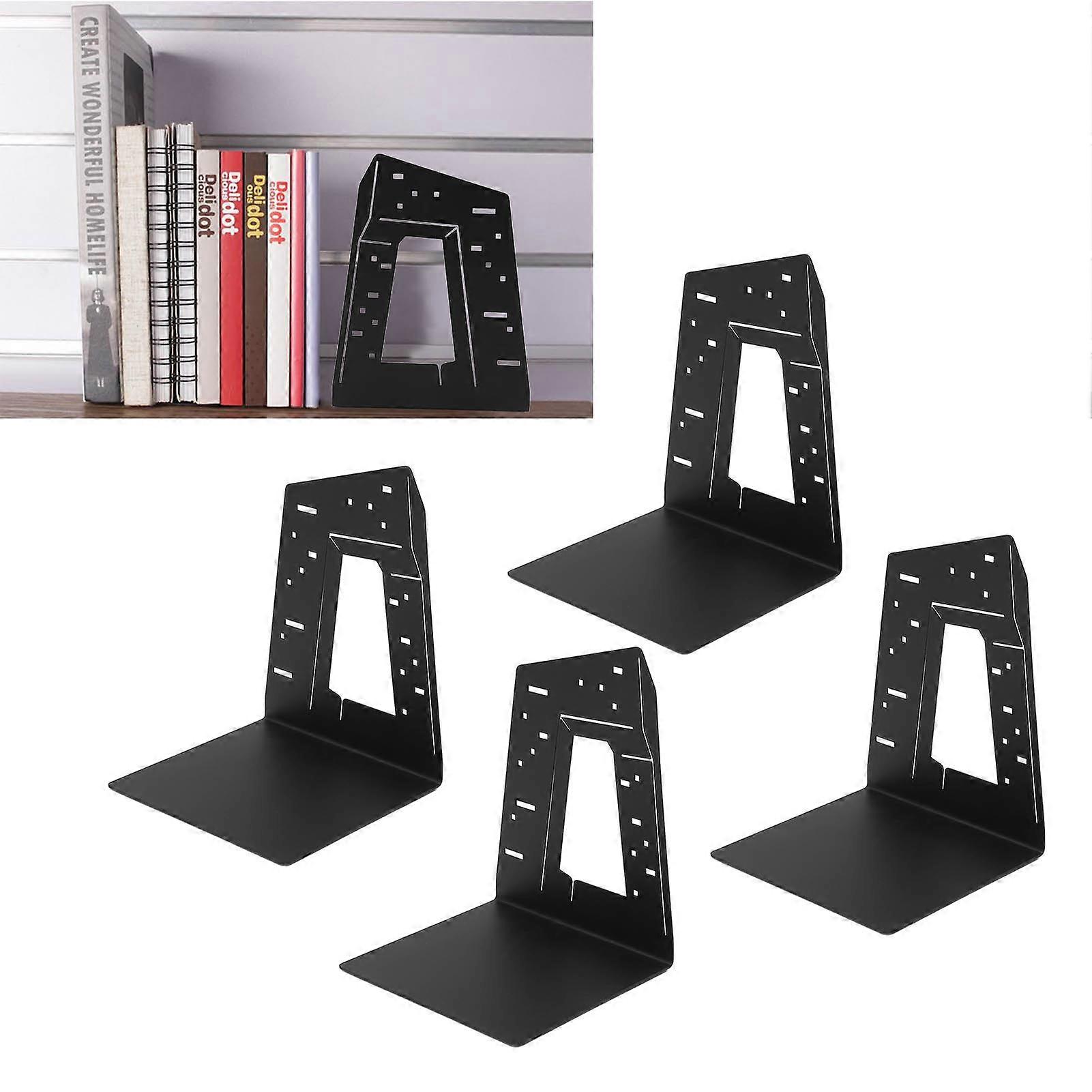 4pcs Architectural Style Metal Bookends Black Slim Design Office