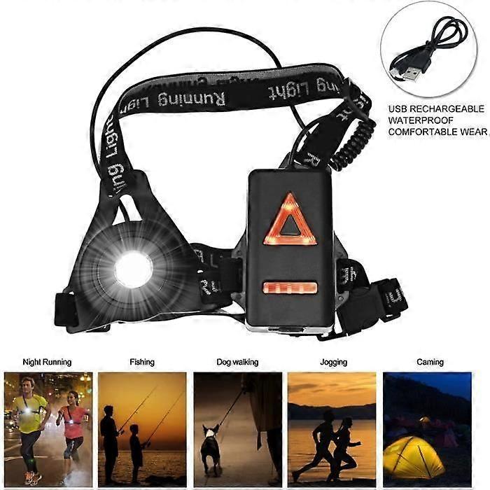 Running Lighting - Usb Rechargeable Chest Running Lamp - 3 Led Sports Lighting Modes - Black