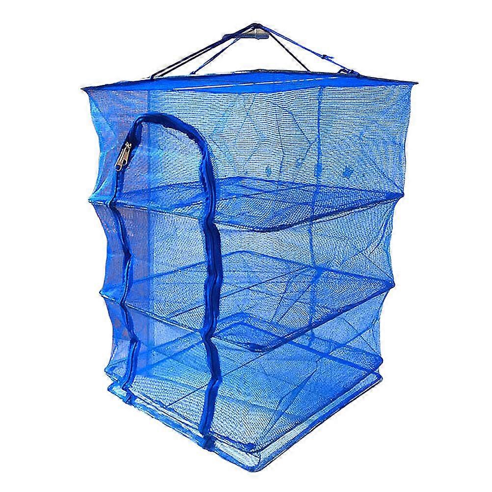 1pc Foldable Hanging Fishing Net Multi-Layer Fish Drying Net Basket Dryer Net Fruit and Vegetables Hanging Cage (Blue Cross Style)